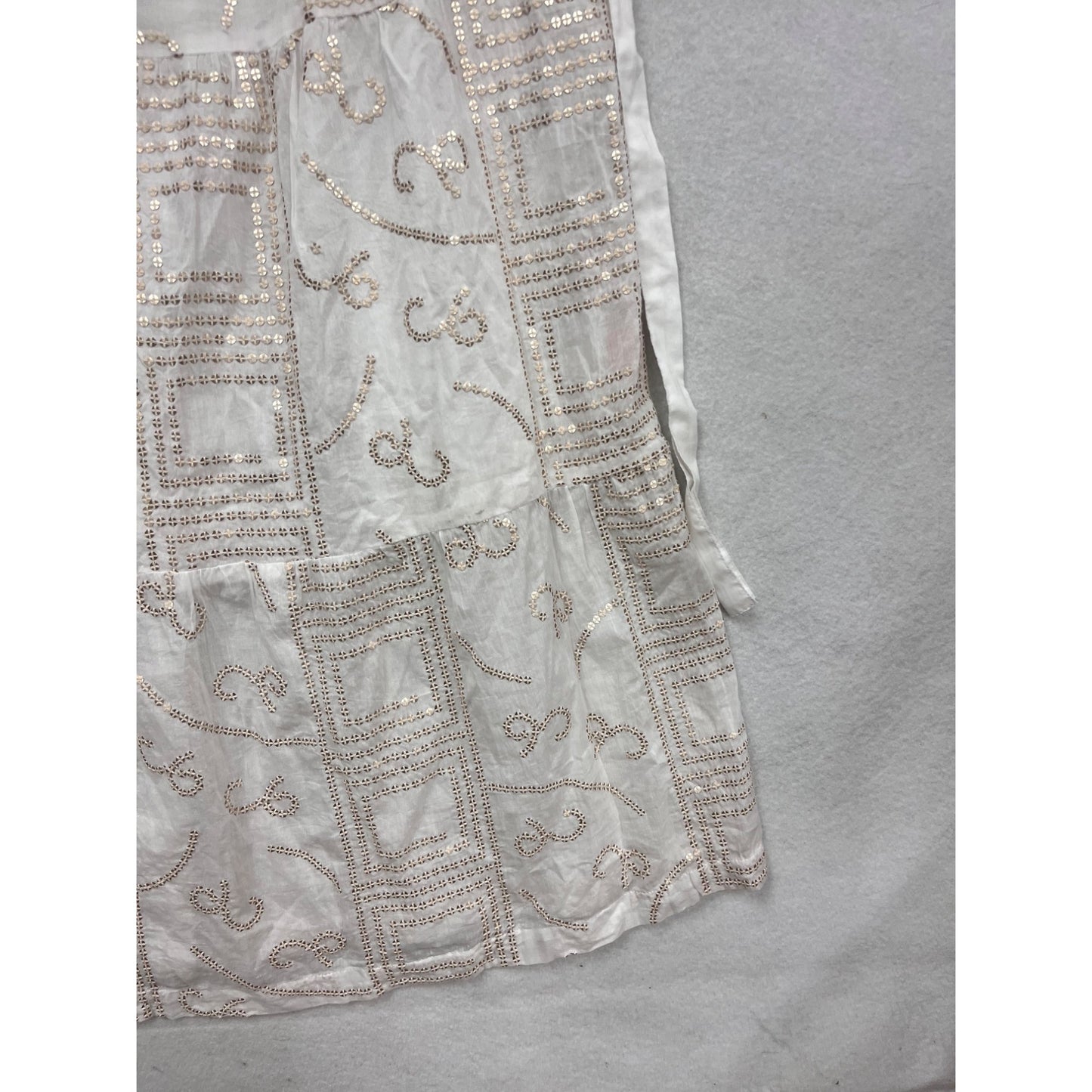 Oliphant Womens Embroidered Maxi Dress L White Cotton Off-Shoulder Made In India #821A