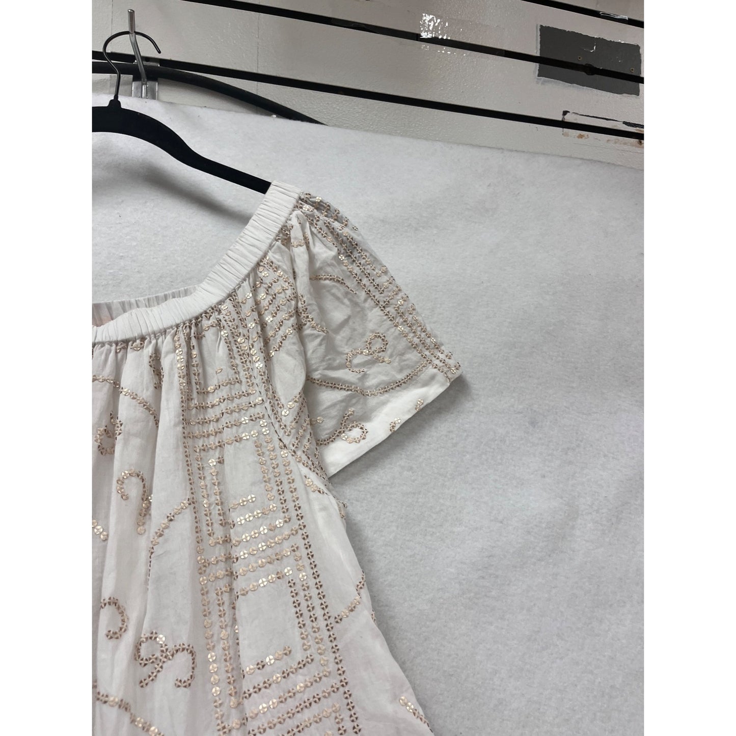 Oliphant Womens Embroidered Maxi Dress L White Cotton Off-Shoulder Made In India #821A