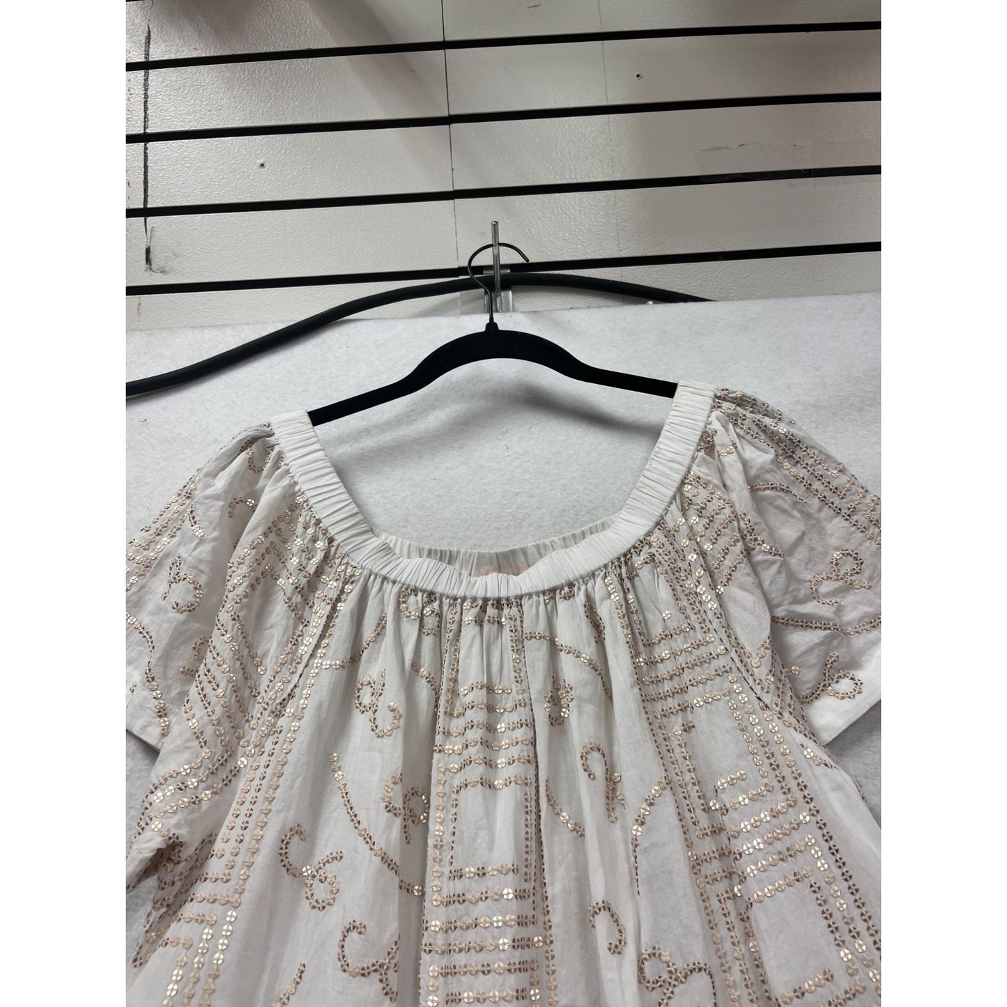 Oliphant Womens Embroidered Maxi Dress L White Cotton Off-Shoulder Made In India #821A