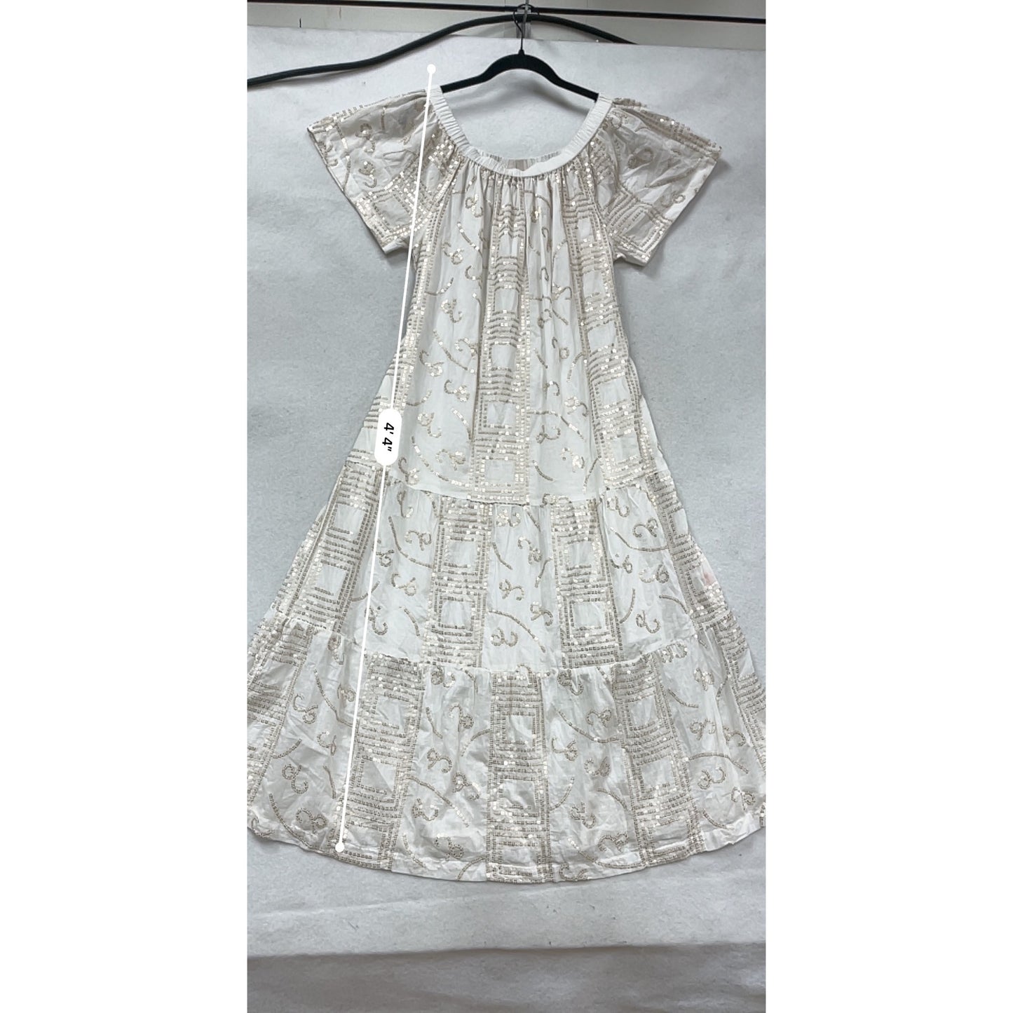 Oliphant Womens Embroidered Maxi Dress L White Cotton Off-Shoulder Made In India #821A