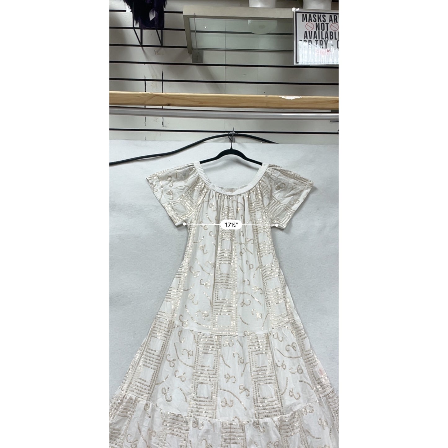 Oliphant Womens Embroidered Maxi Dress L White Cotton Off-Shoulder Made In India #821A