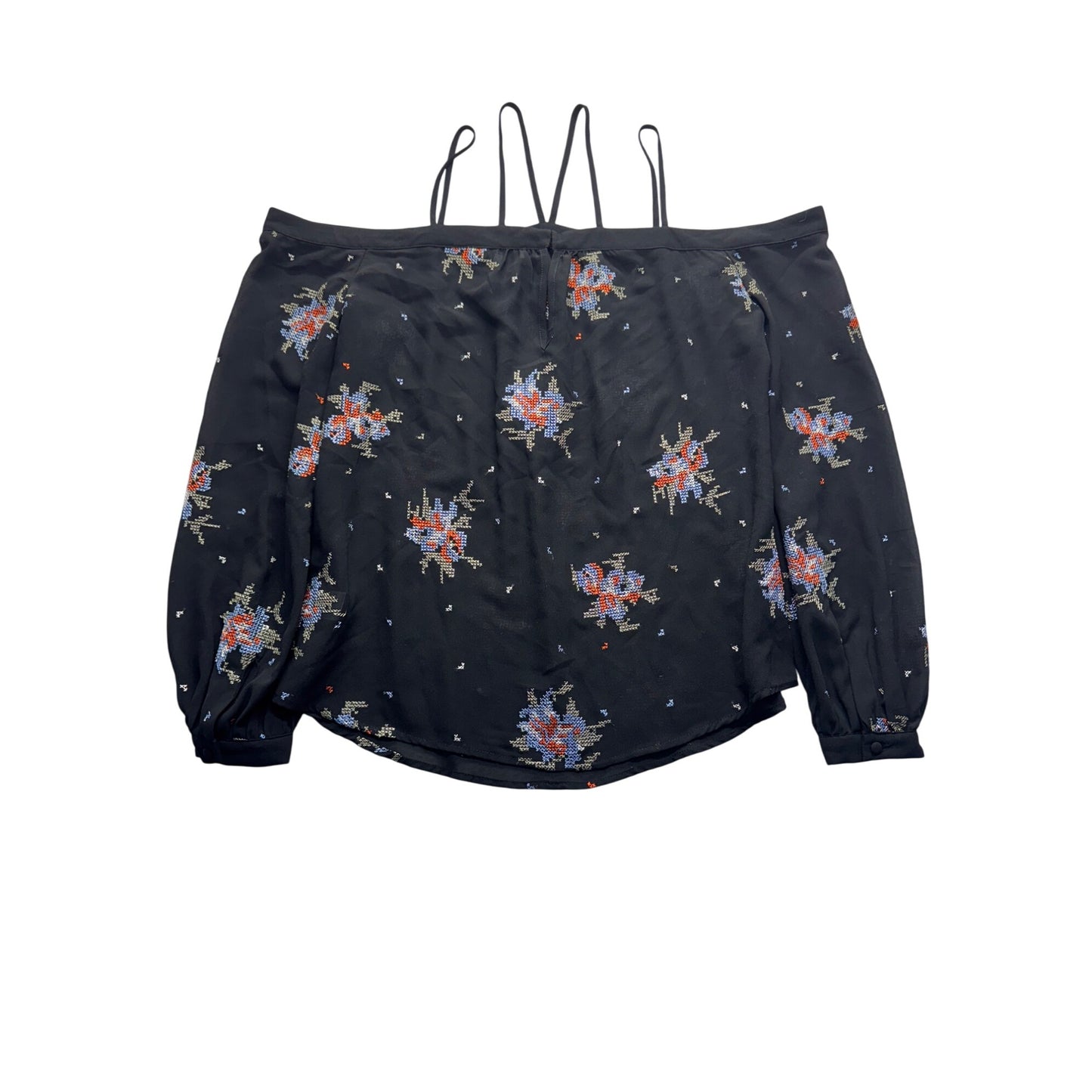 Ro & De Off-Shoulder Embroidered Blouse XS Black #7984