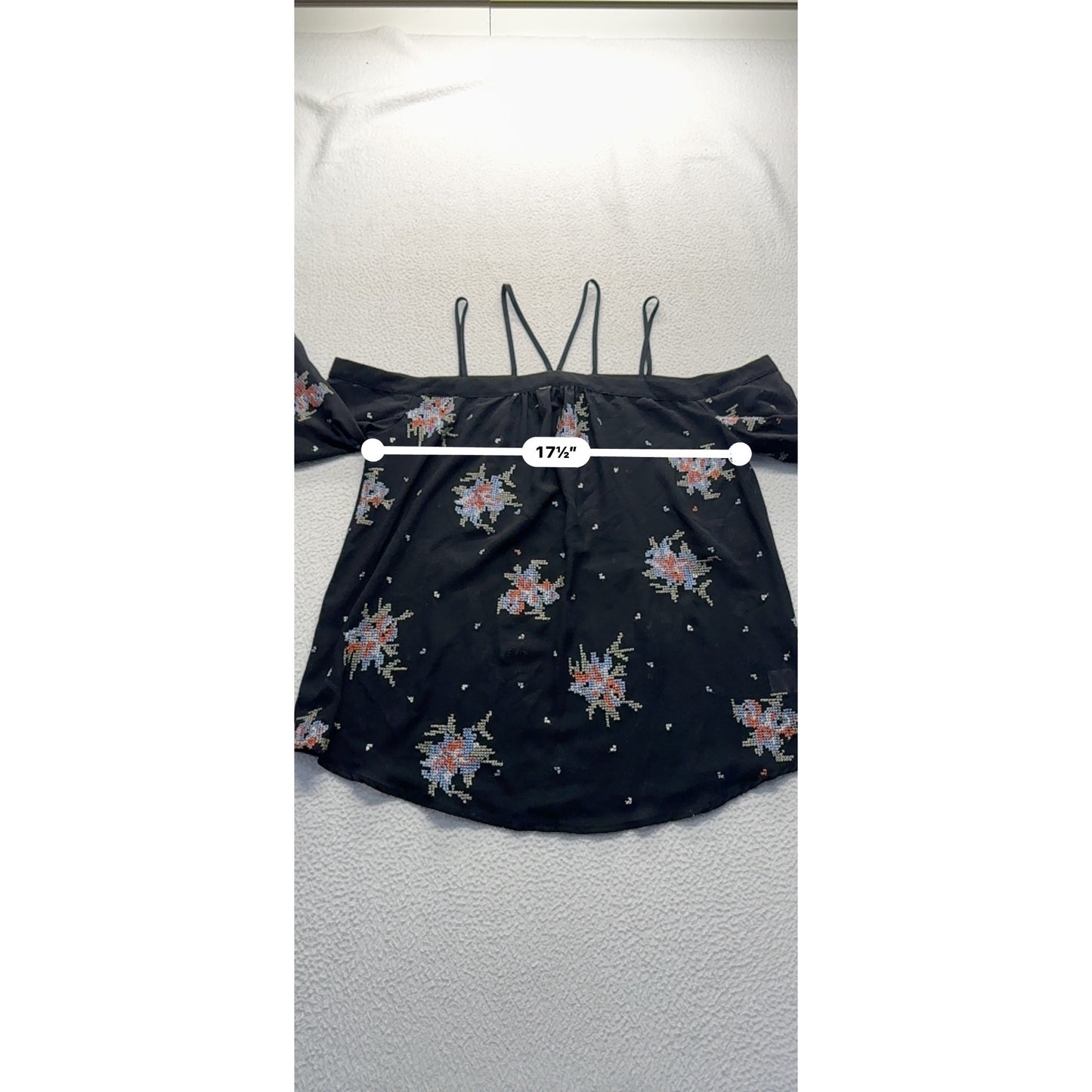 Ro & De Off-Shoulder Embroidered Blouse XS Black #7984