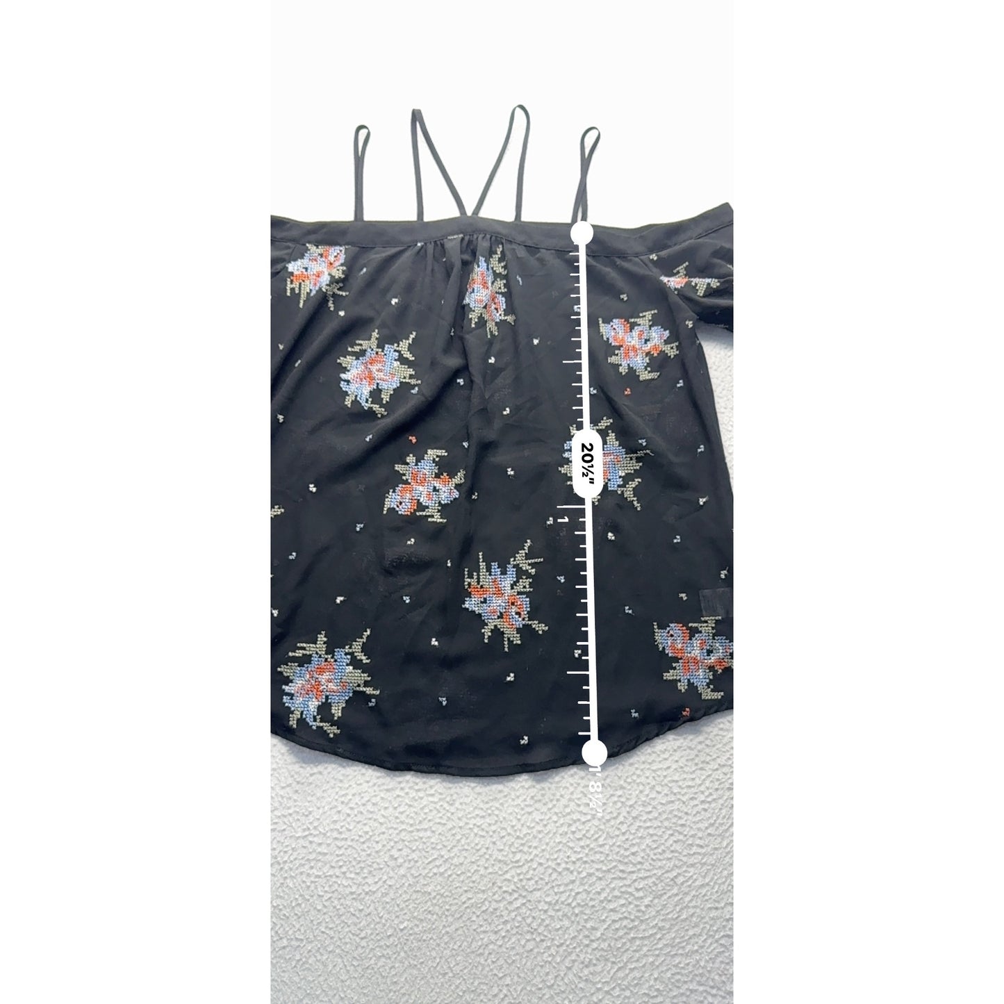Ro & De Off-Shoulder Embroidered Blouse XS Black #7984