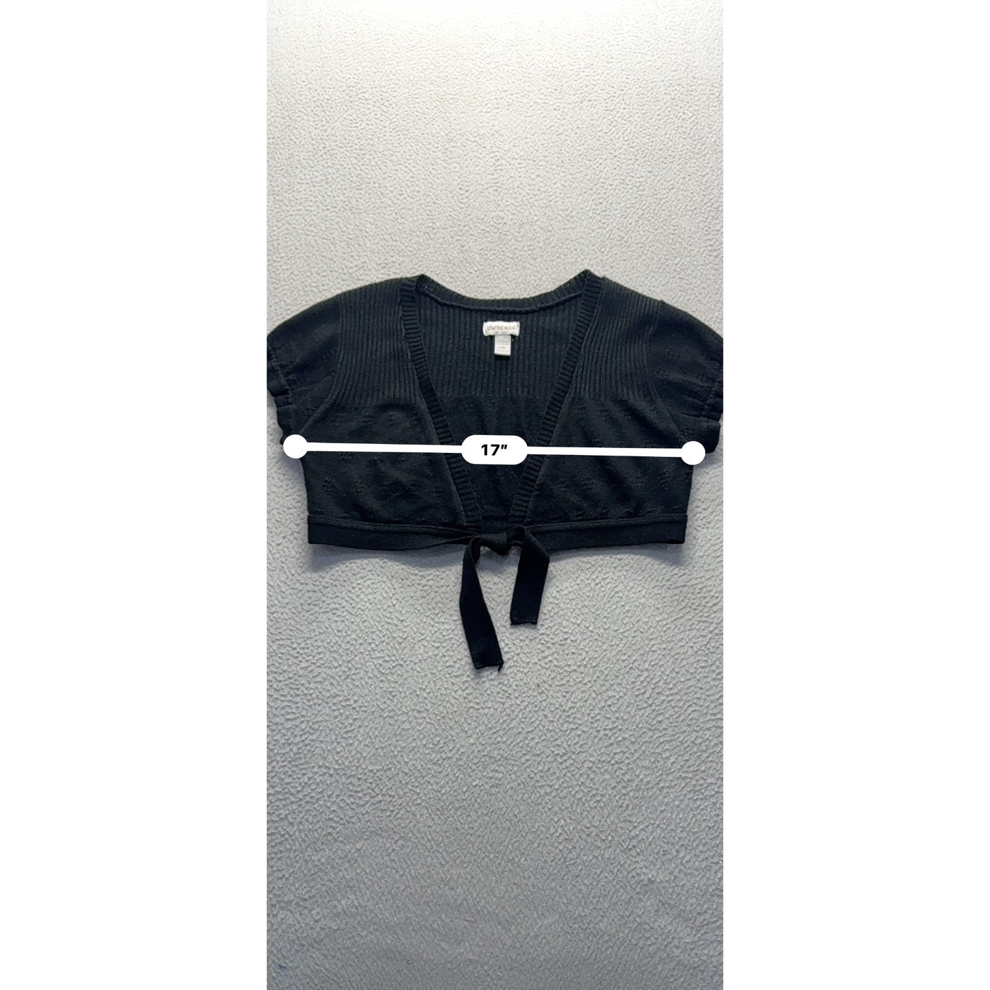 Limited Too Black Ribbed Tie-Front Cropped Cardigan L/XL Acrylic USA Made #9718