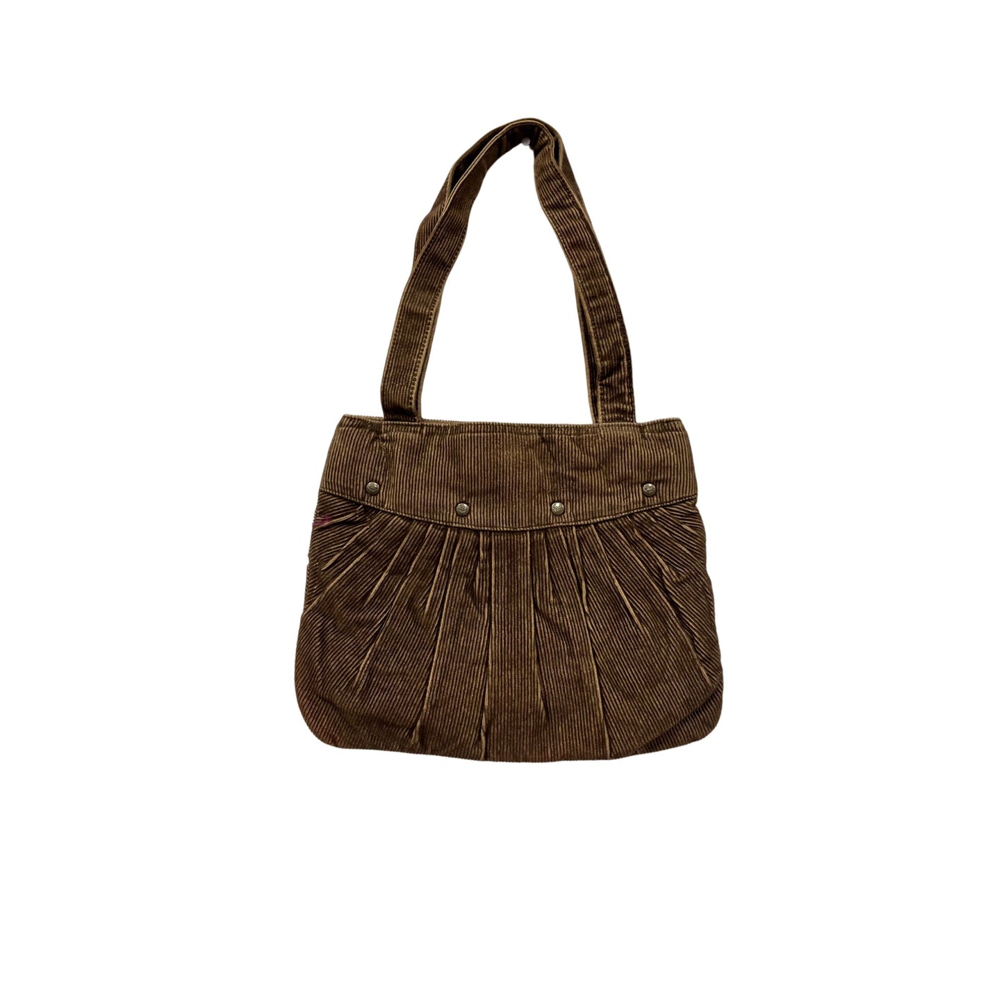 Roxy Womens Brown Corduroy Shoulder Purse With Pleated Detail & Metal Accents #8035