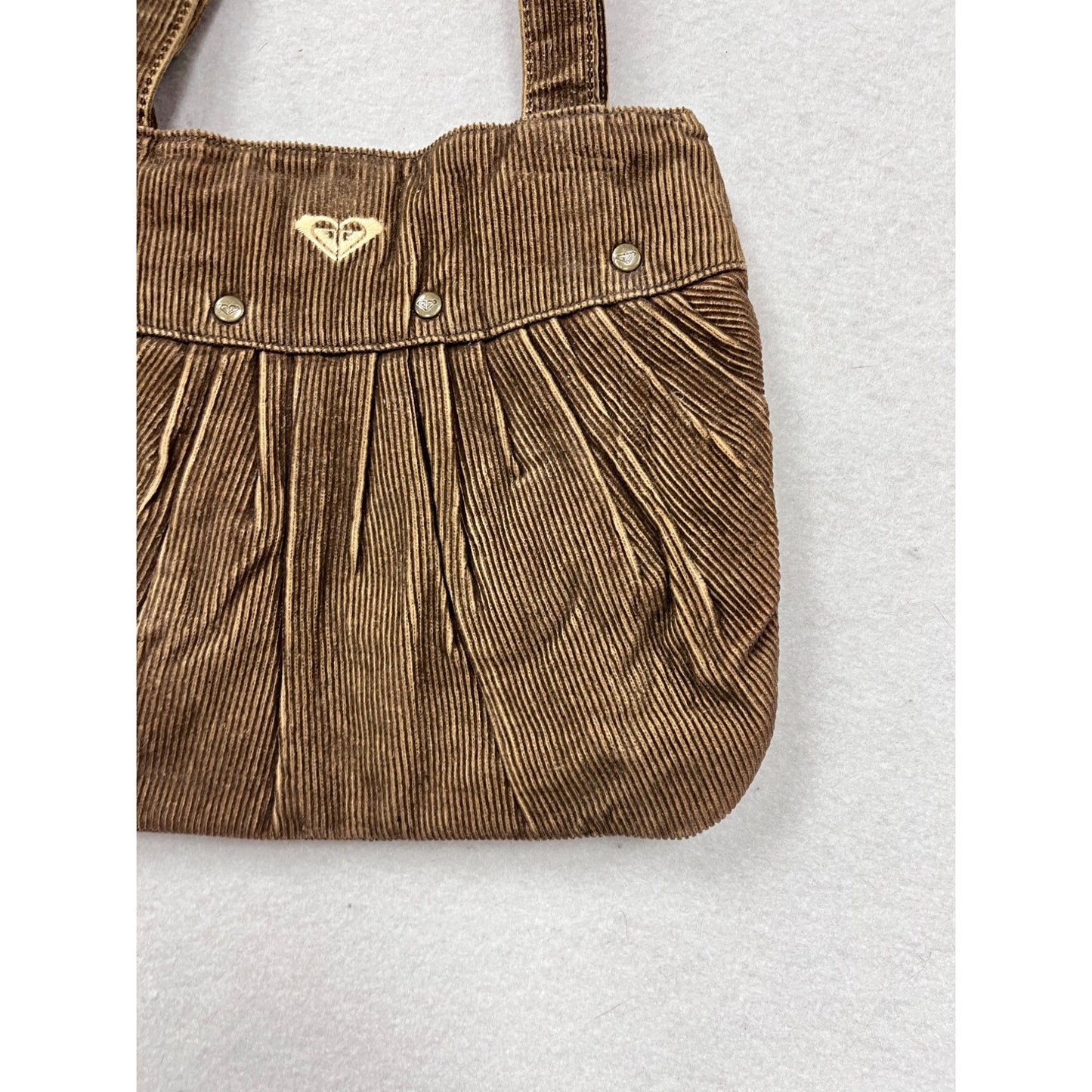 Roxy Womens Brown Corduroy Shoulder Purse With Pleated Detail & Metal Accents #8035