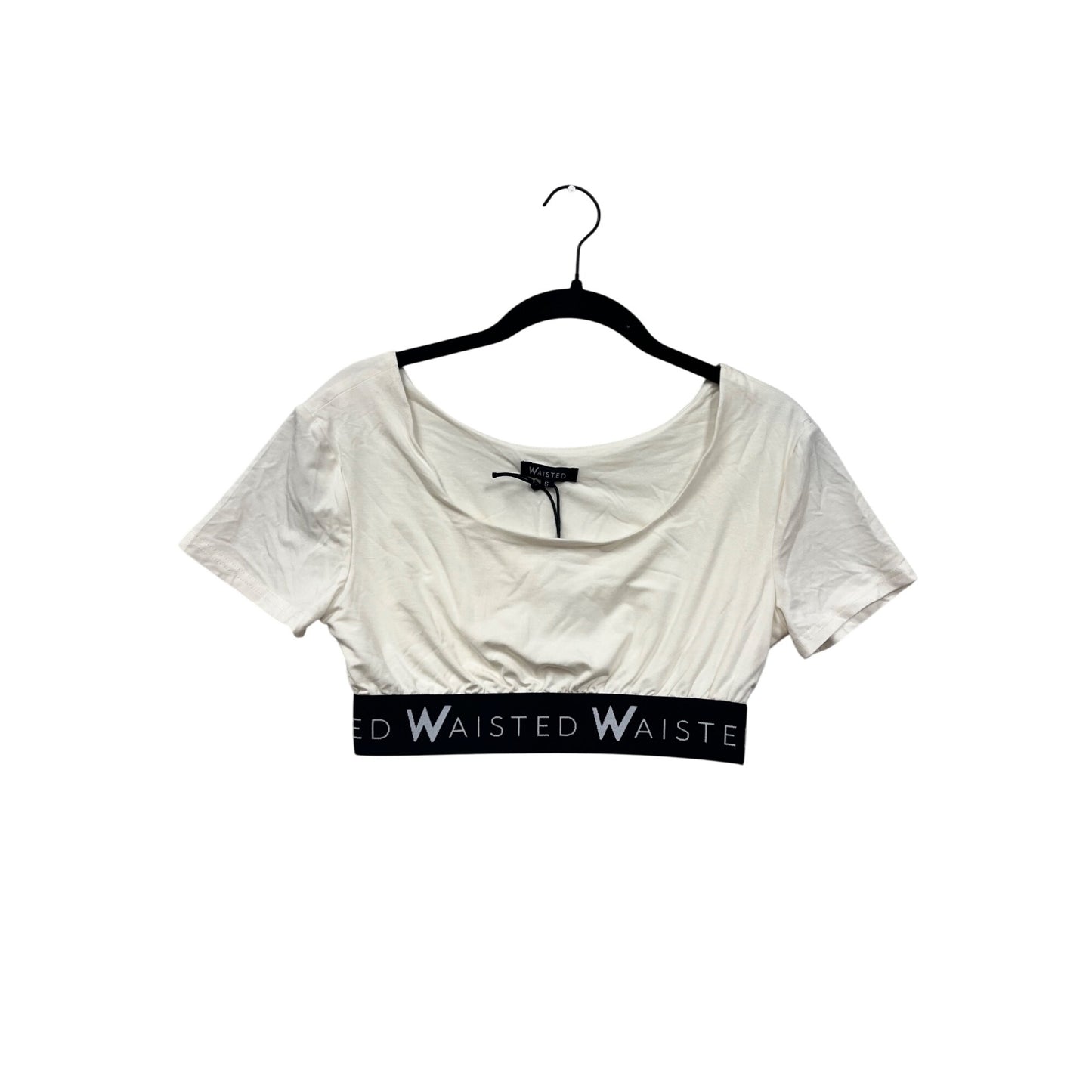 Waisted Womens Small White Crop Top With Black #78A