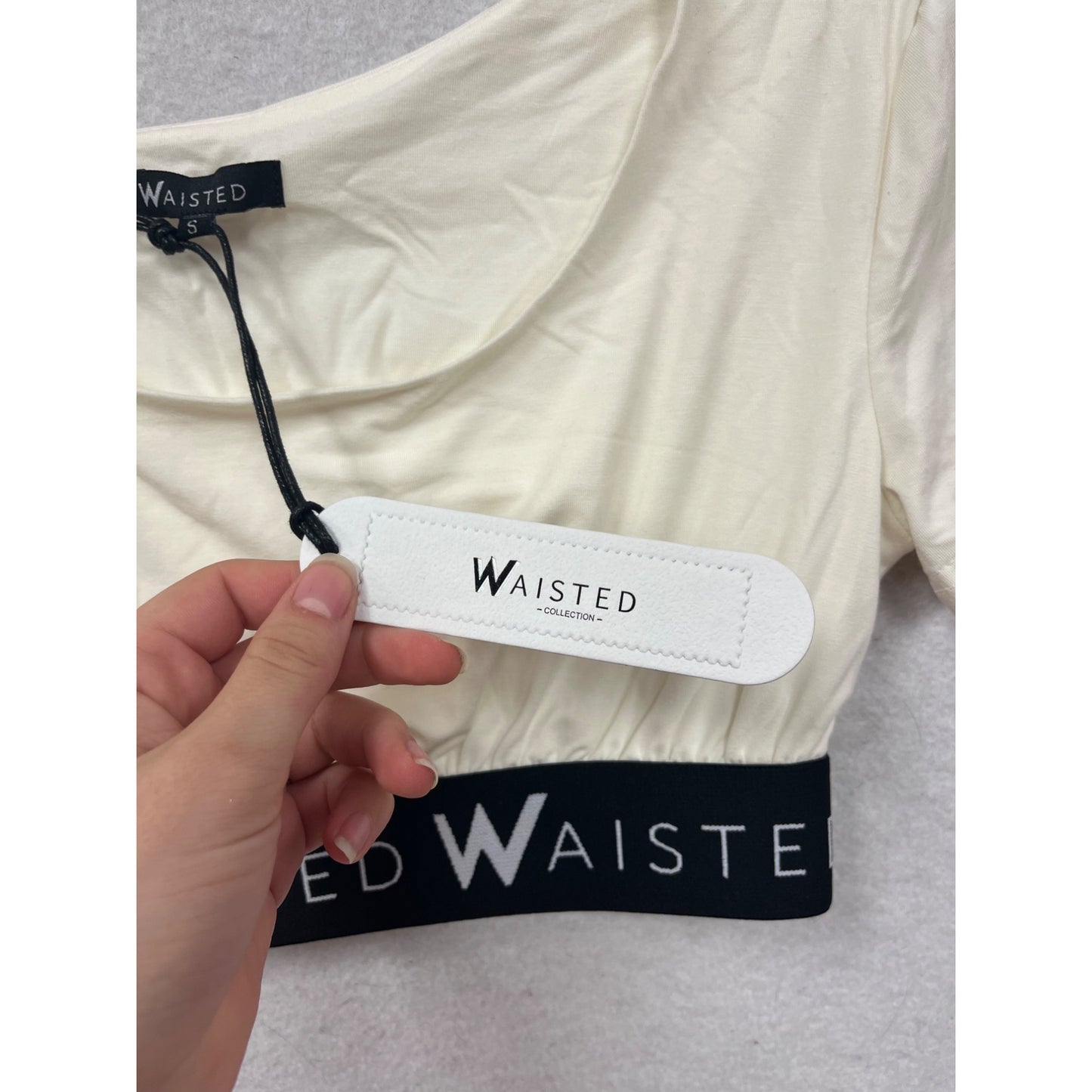 Waisted Womens Small White Crop Top With Black #78A