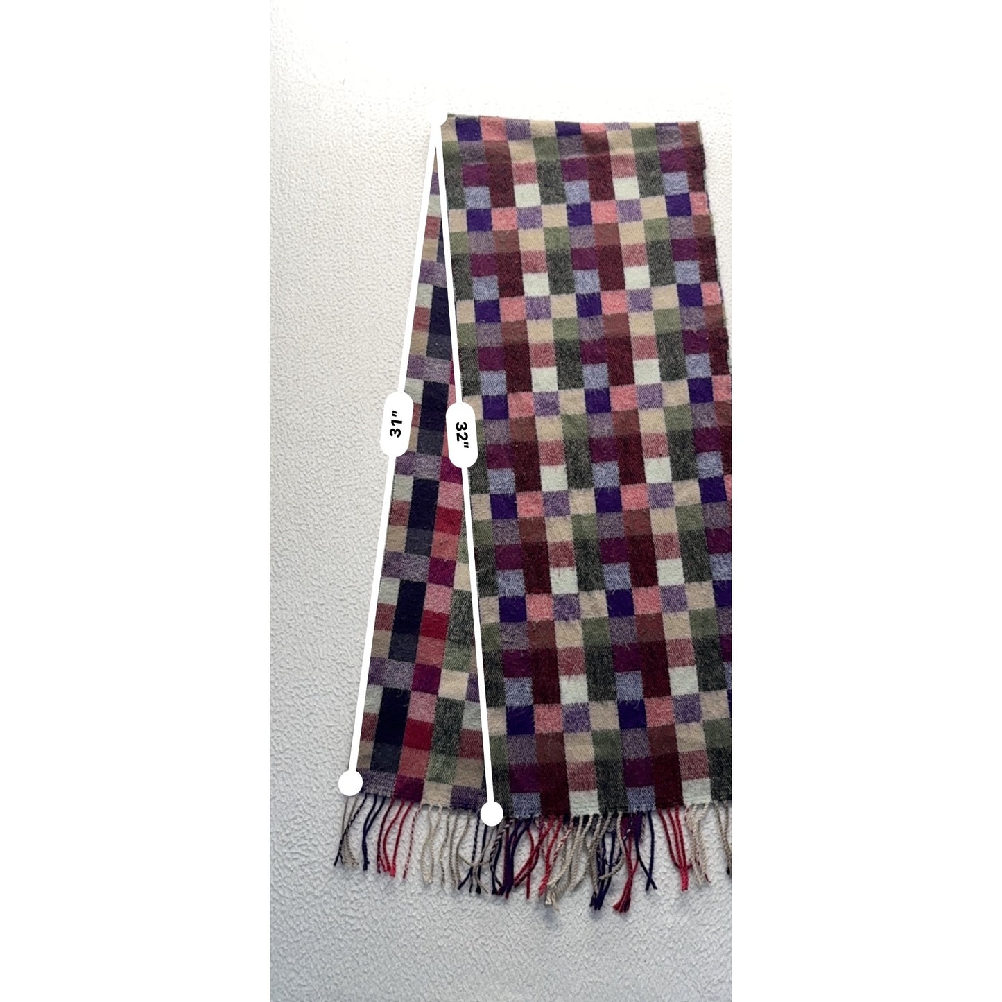 Plaid 100% Cashmere Scarf With Fringe Made In Scotland Multicolor 31" x 32" #9513
