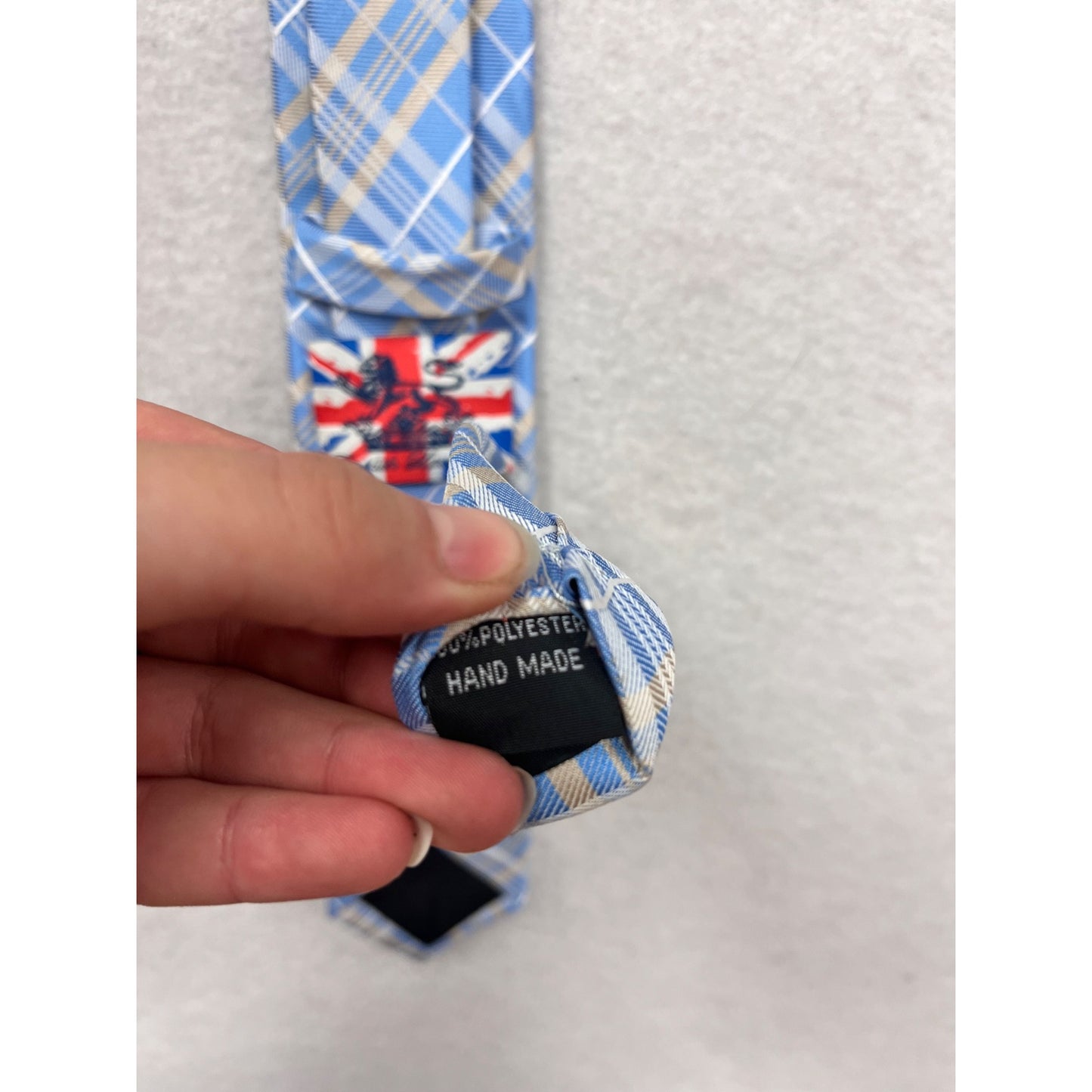 Mens English Laundry Handmade Blue & Beige Plaid Tie #54A