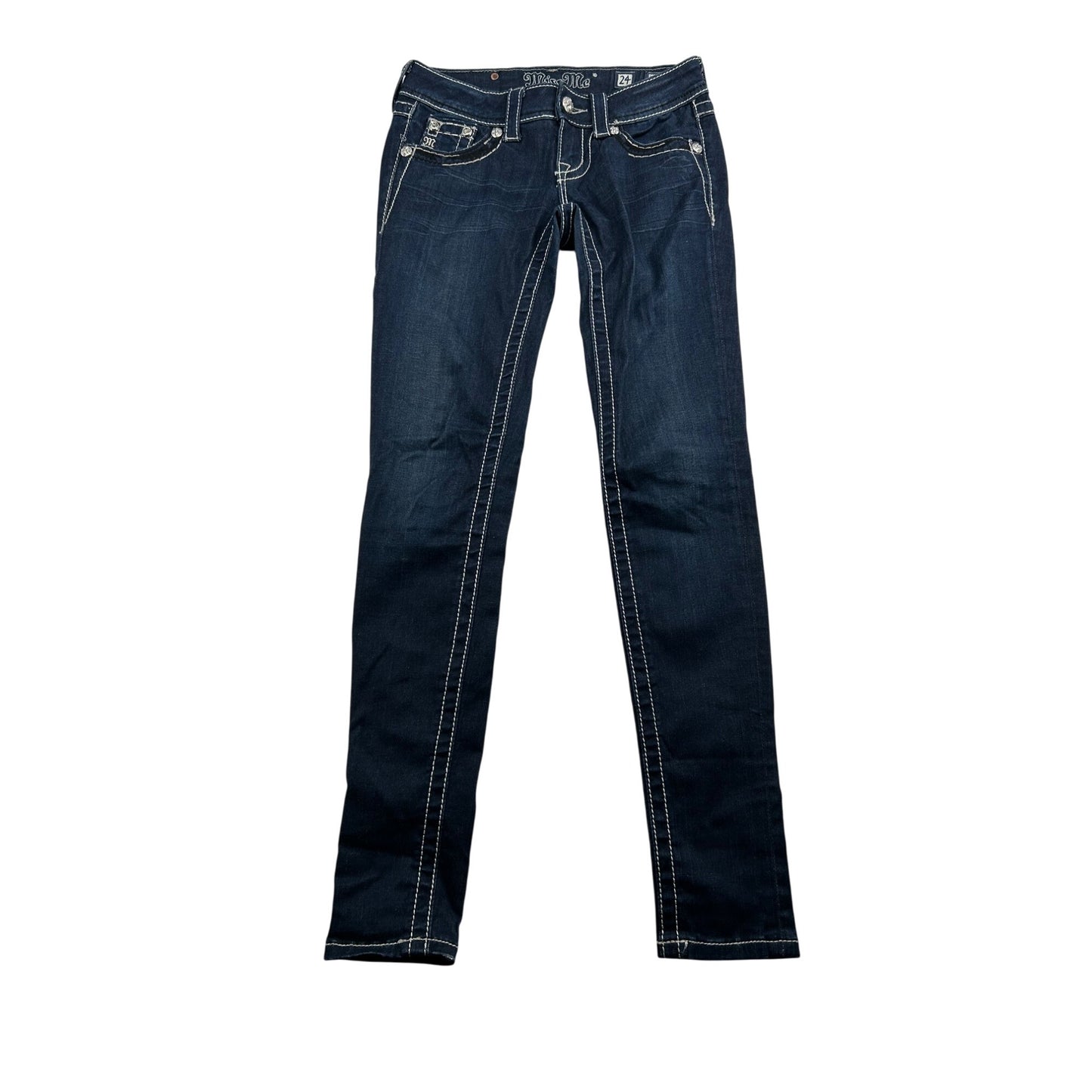 Miss Me Womens Dark Wash Skinny Jeans W24 Rhinestone Pocket Design #6482