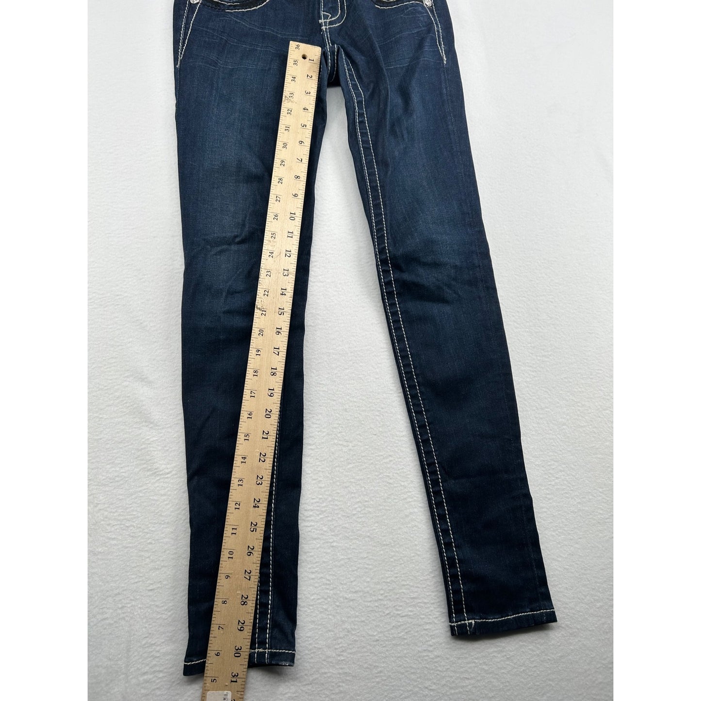 Miss Me Womens Dark Wash Skinny Jeans W24 Rhinestone Pocket Design #6482