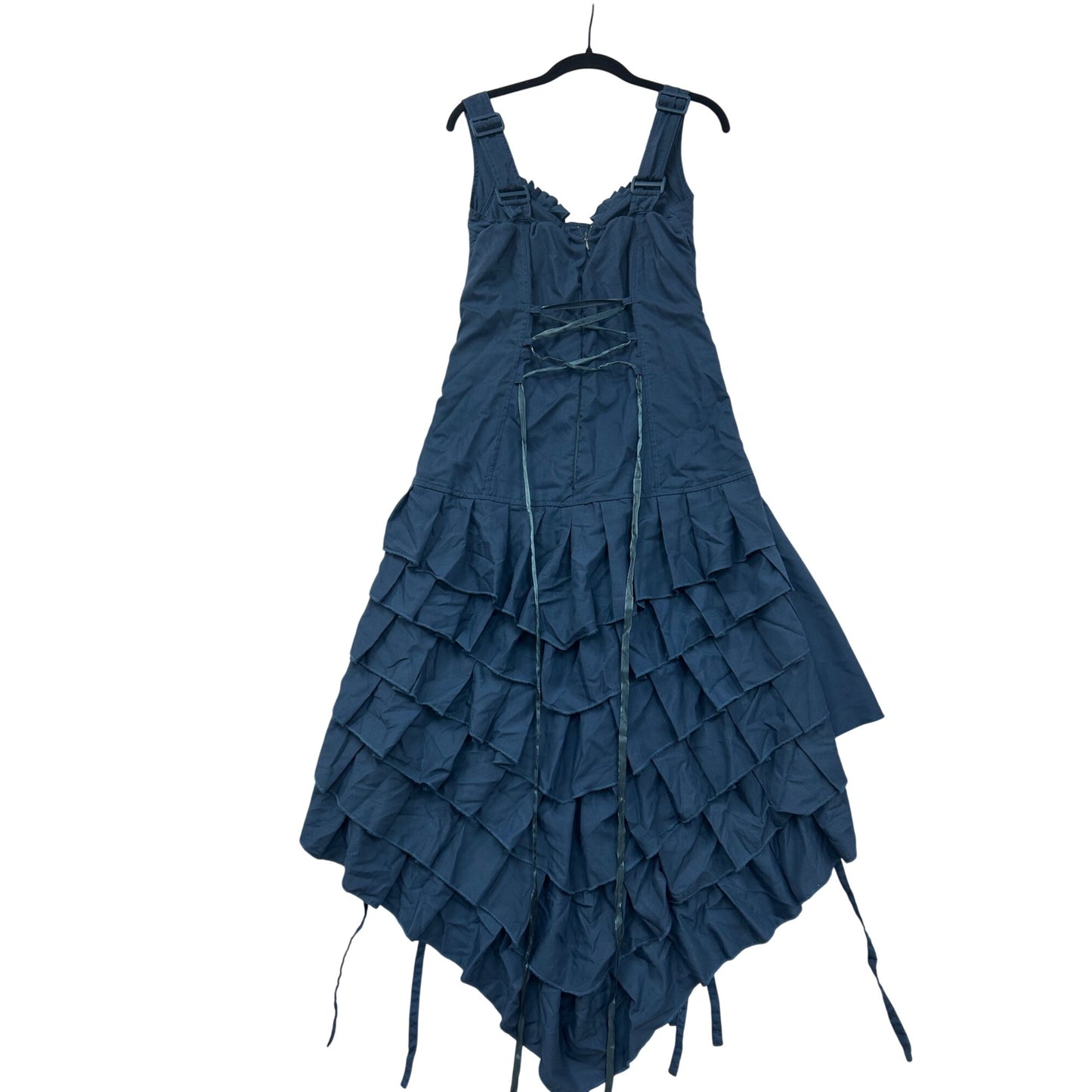 Blue Tiered Maxi Dress With Quilted Bodice & Adjustable Straps #6985