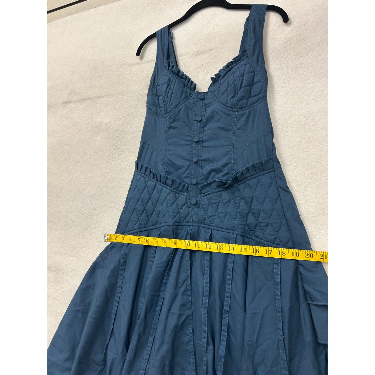 Blue Tiered Maxi Dress With Quilted Bodice & Adjustable Straps #6985