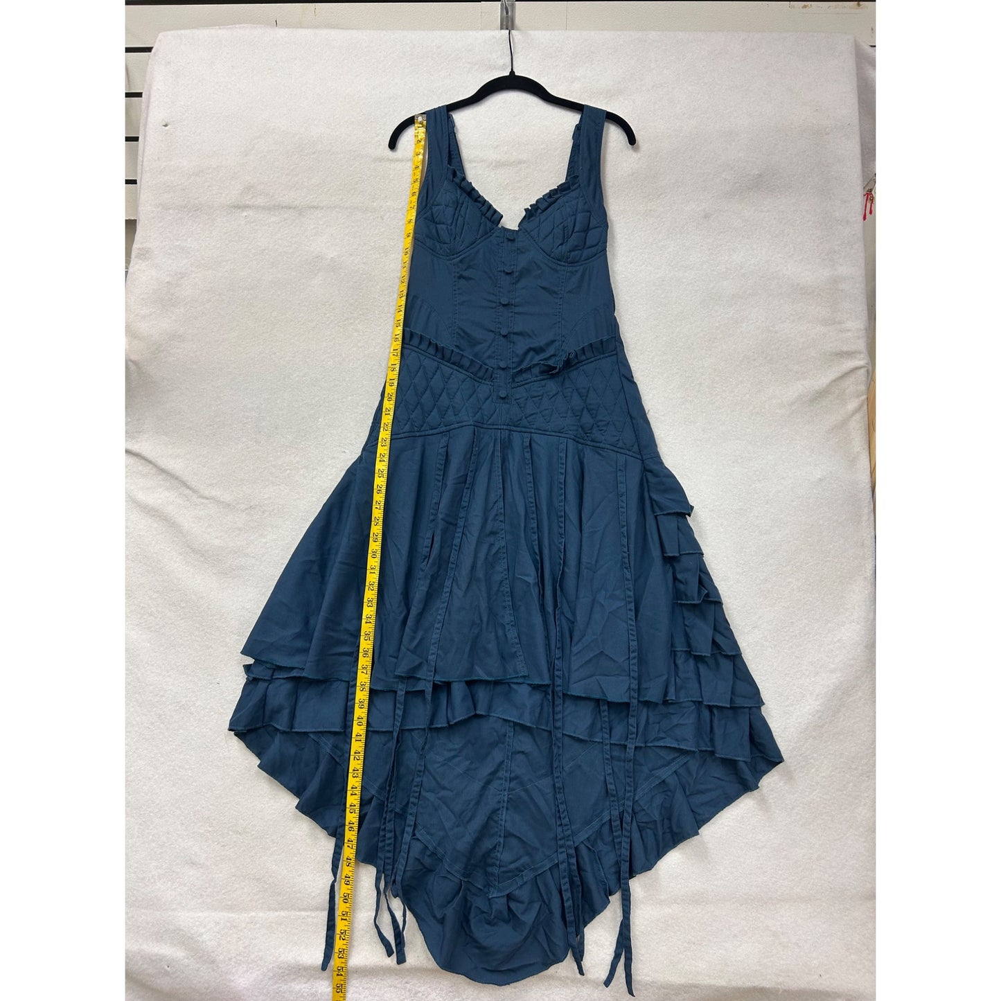 Blue Tiered Maxi Dress With Quilted Bodice & Adjustable Straps #6985