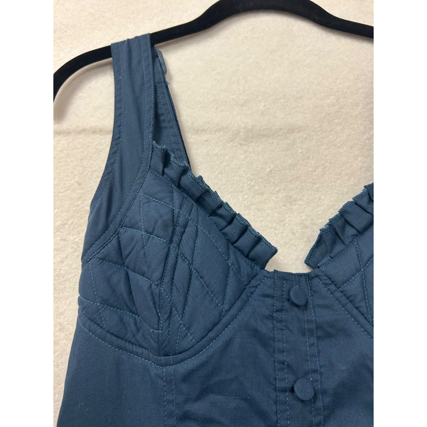 Blue Tiered Maxi Dress With Quilted Bodice & Adjustable Straps #6985