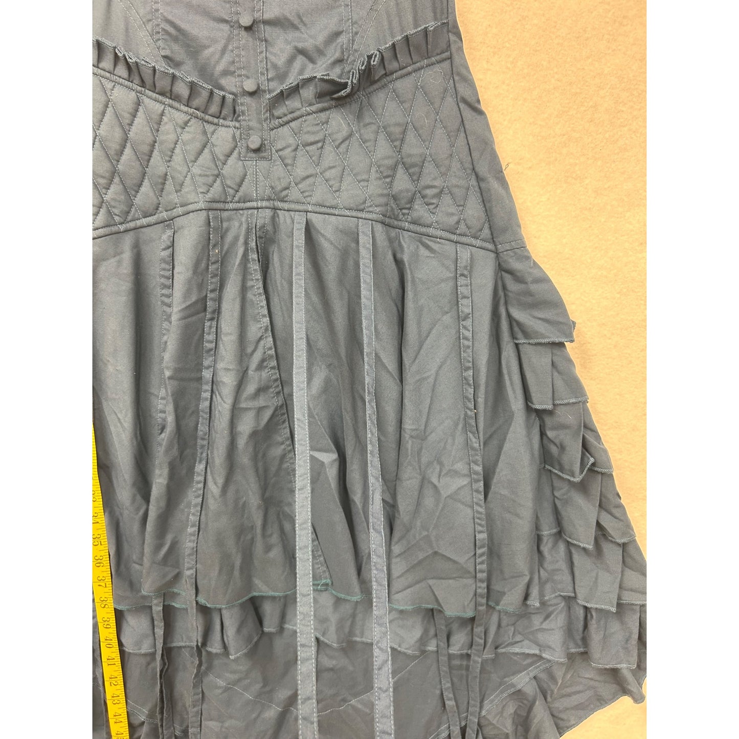 Blue Tiered Maxi Dress With Quilted Bodice & Adjustable Straps #6985