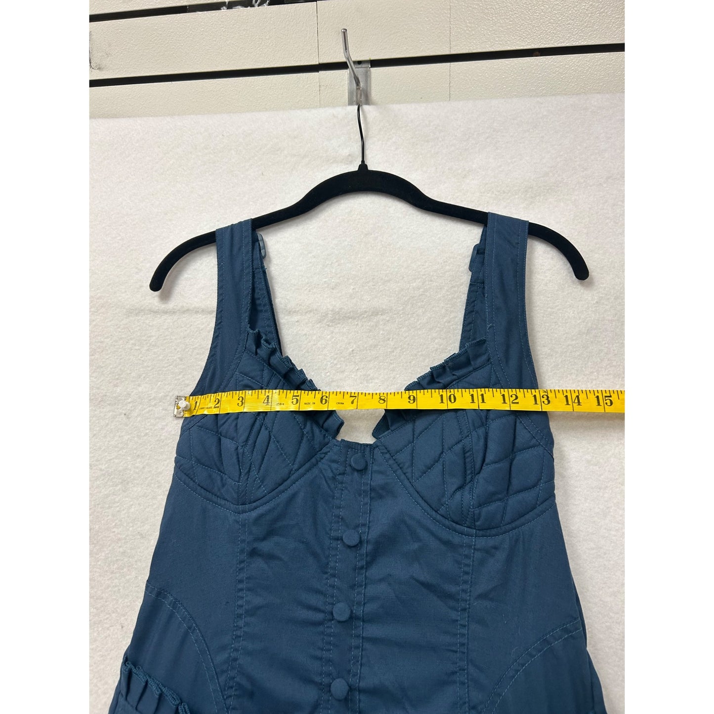 Blue Tiered Maxi Dress With Quilted Bodice & Adjustable Straps #6985