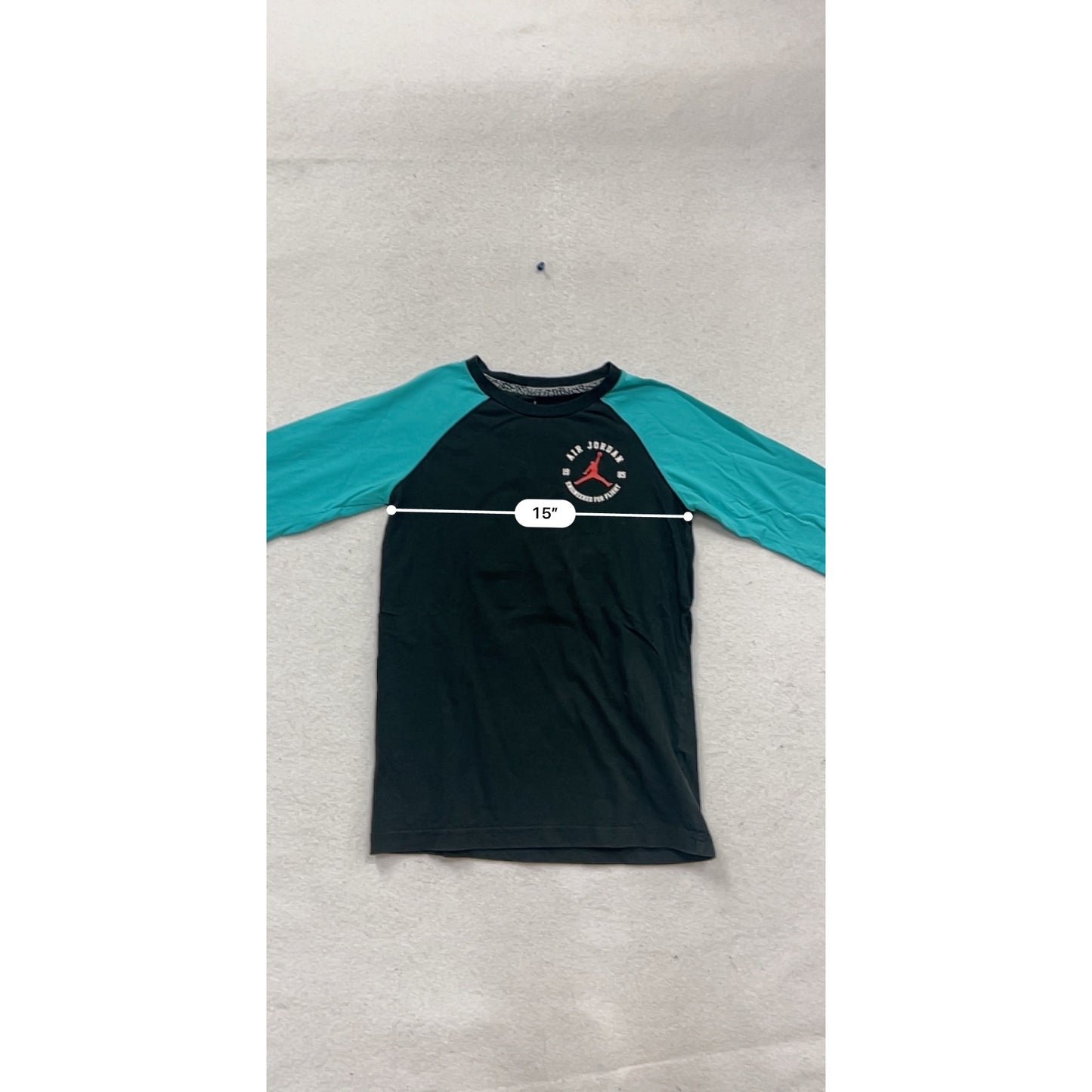 Air Jordan Large Black & Teal Long Sleeve Raglan Shirt #604A
