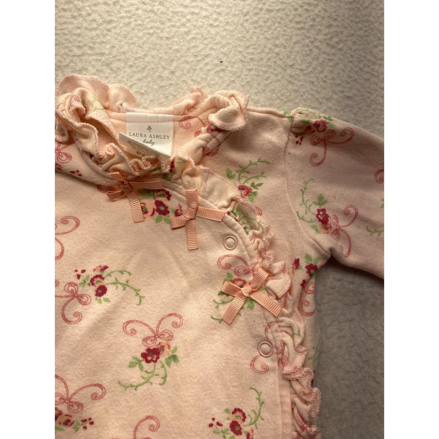 Laura Ashley Baby Floral Footed PJs 0-3M Ruffled Neck & Bows #7164