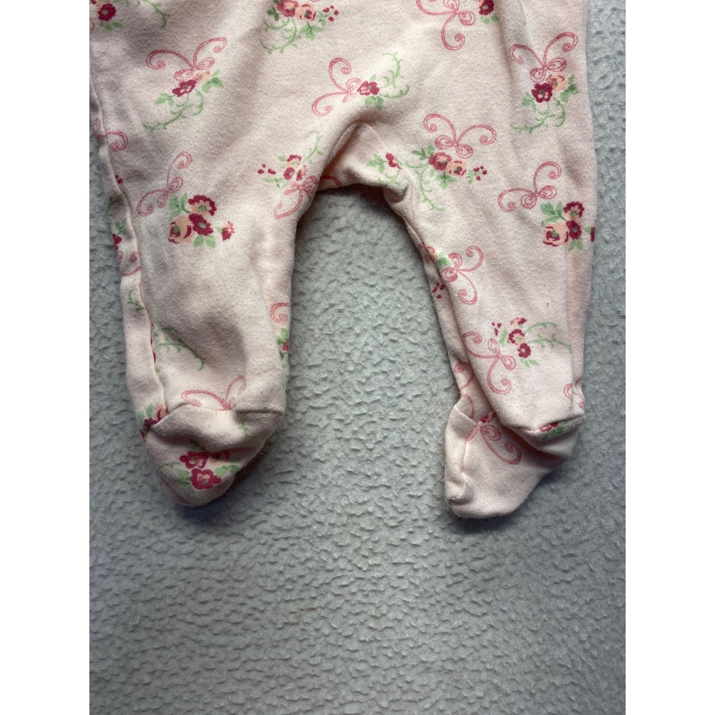 Laura Ashley Baby Floral Footed PJs 0-3M Ruffled Neck & Bows #7164