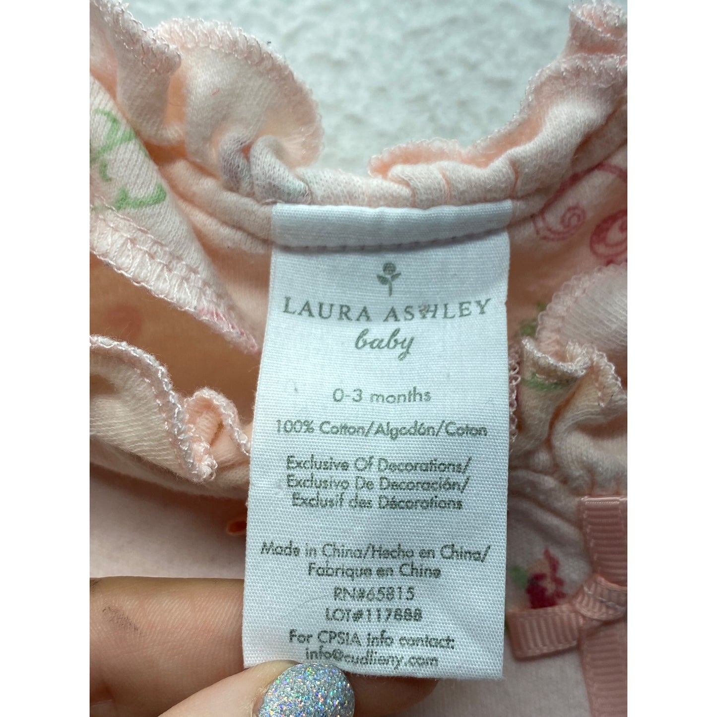 Laura Ashley Baby Floral Footed PJs 0-3M Ruffled Neck & Bows #7164