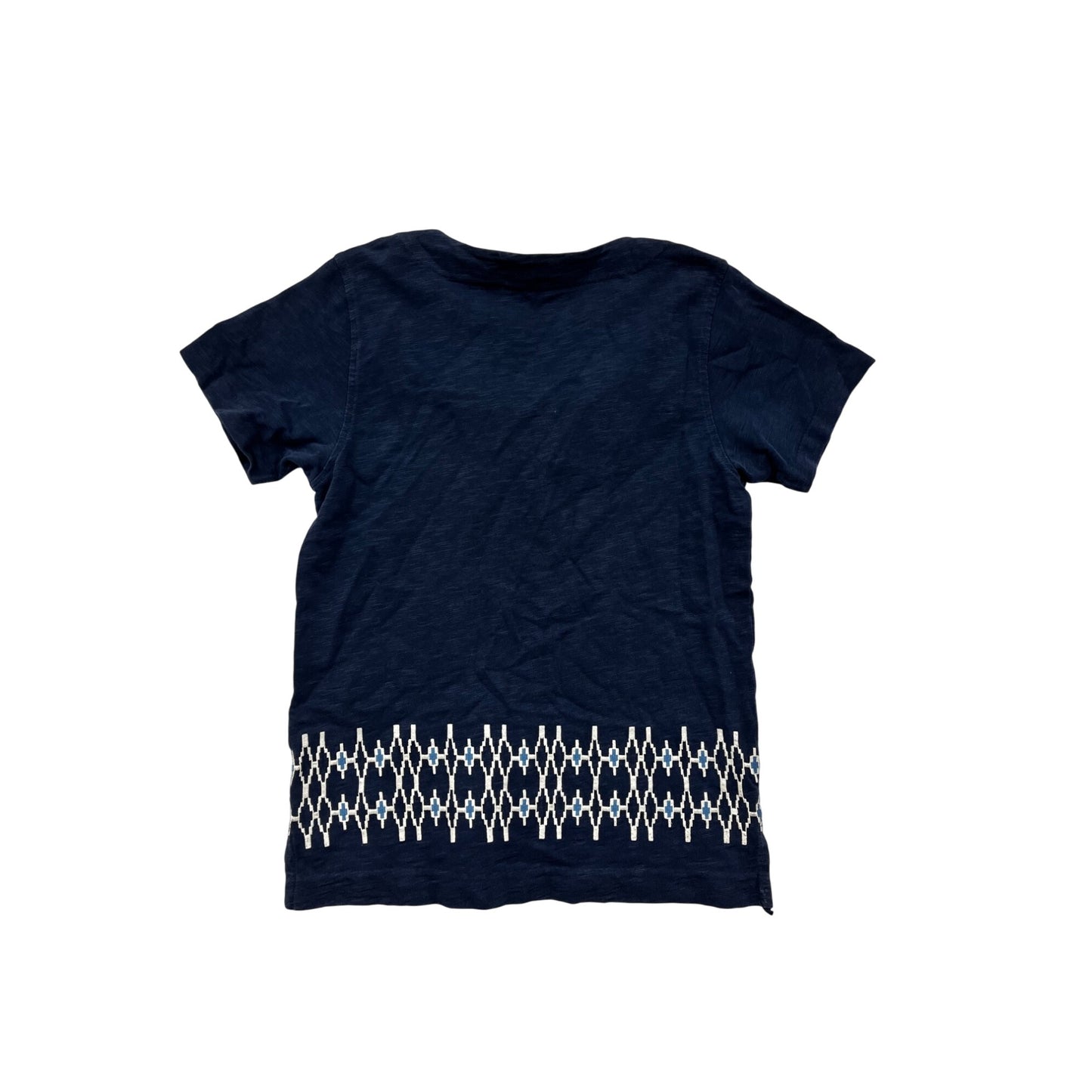 Madewell Womens Cotton Embroidered Navy Tunic Top Medium Short Sleeve Geometric Pattern #6931