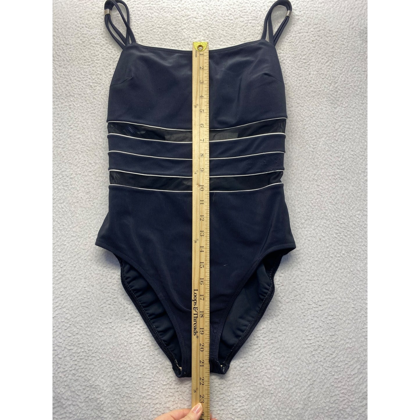 Vintage Black One-Piece Swimsuit With Sheer Mesh Details #7280