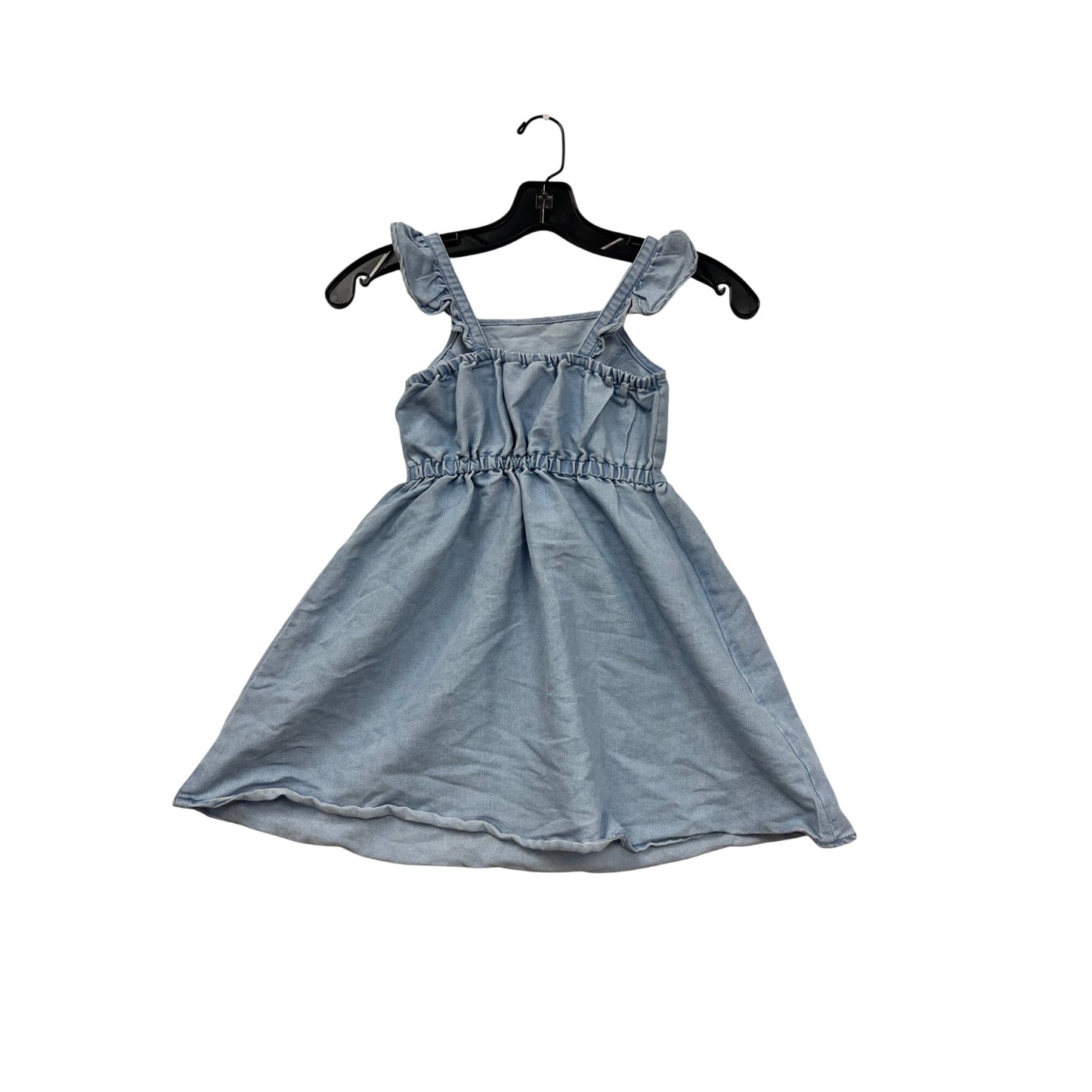 Guess Girls Denim Blue Summer Dress Size 7/8 With Ruffle Straps & Embellished Logo #6710