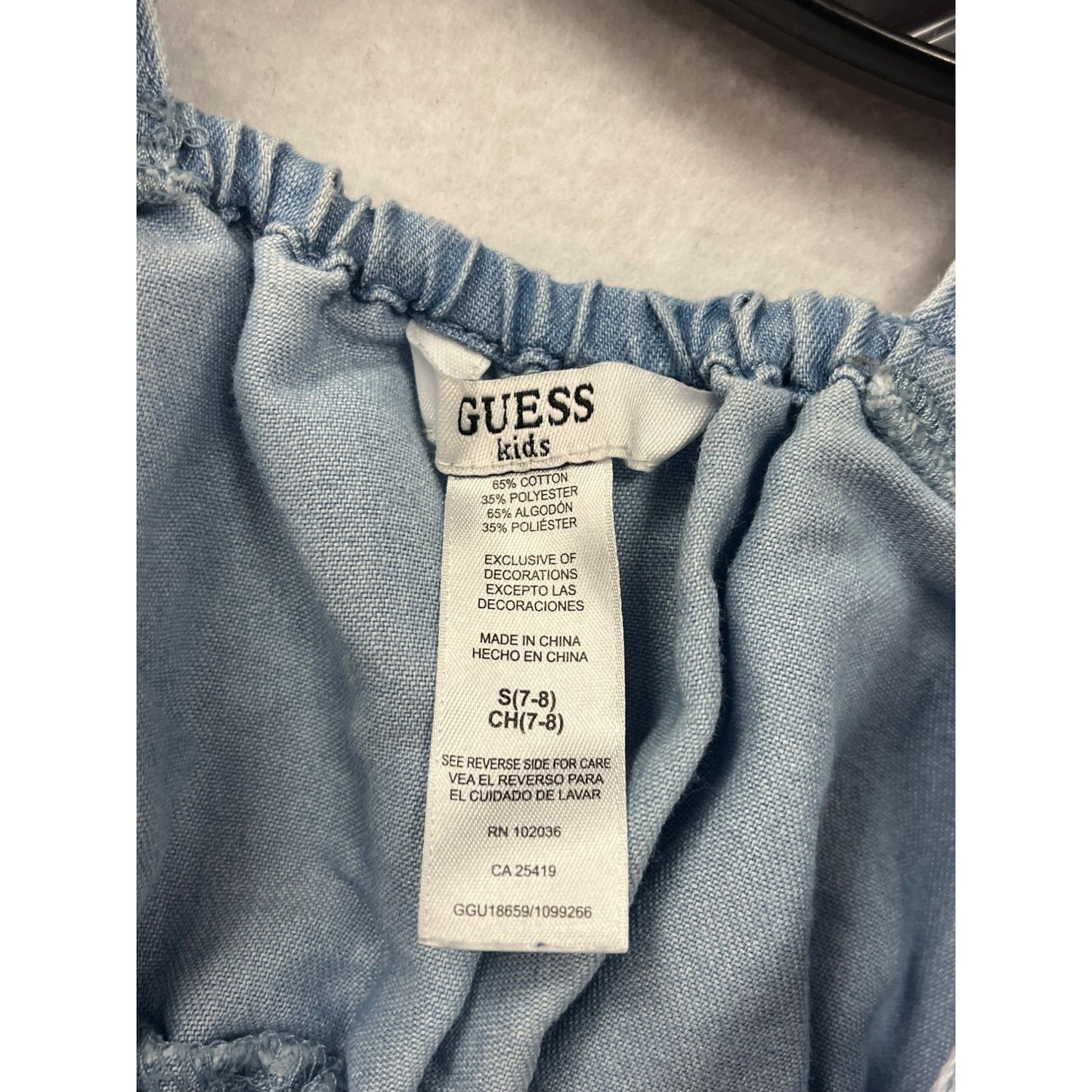 Guess Girls Denim Blue Summer Dress Size 7/8 With Ruffle Straps & Embellished Logo #6710