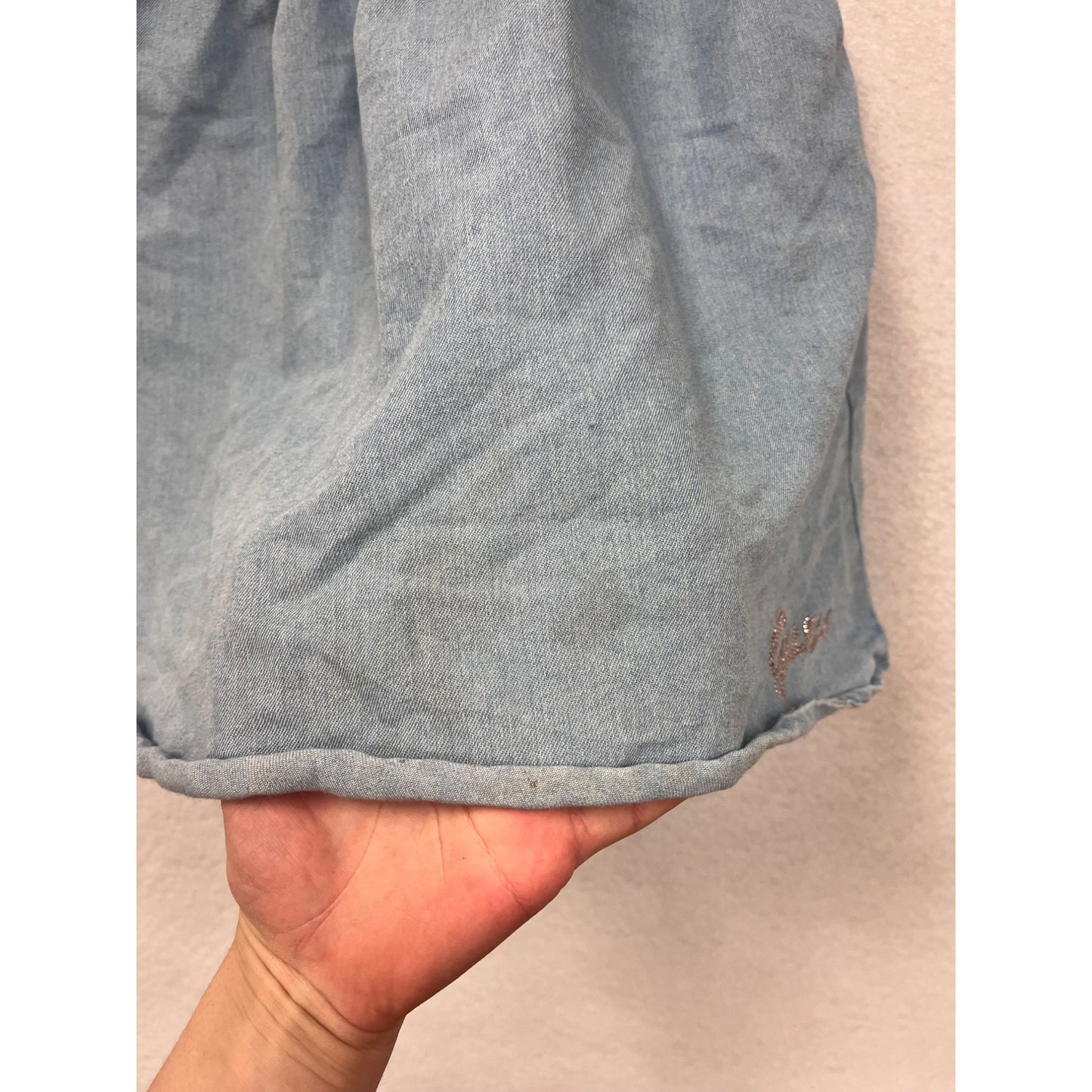 Guess Girls Denim Blue Summer Dress Size 7/8 With Ruffle Straps & Embellished Logo #6710