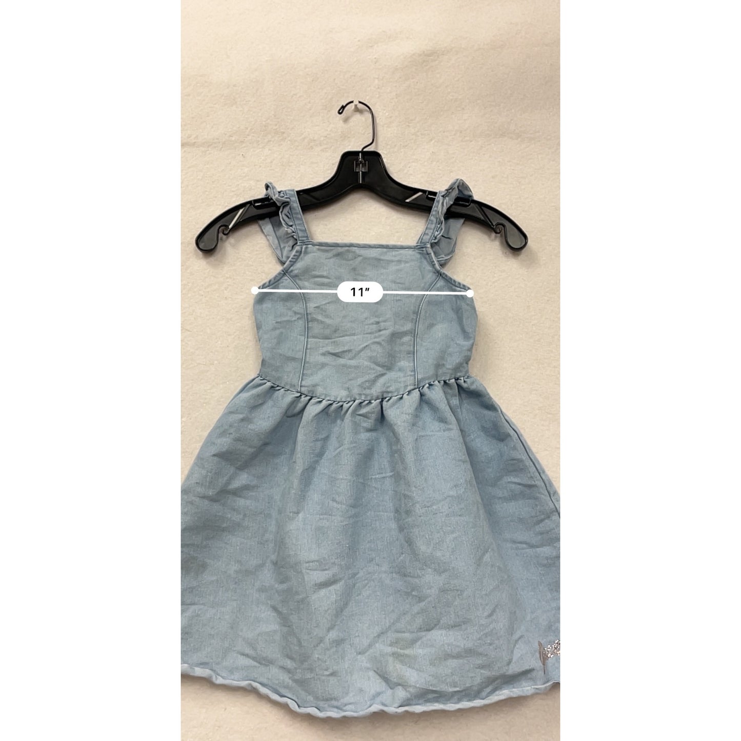 Guess Girls Denim Blue Summer Dress Size 7/8 With Ruffle Straps & Embellished Logo #6710