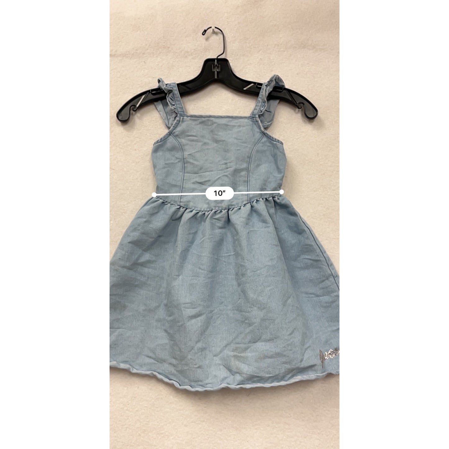 Guess Girls Denim Blue Summer Dress Size 7/8 With Ruffle Straps & Embellished Logo #6710
