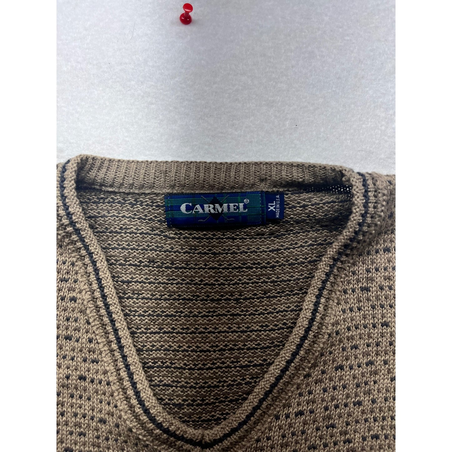 Vintage Carmel Mens V-Neck Pullover Sweater #2969