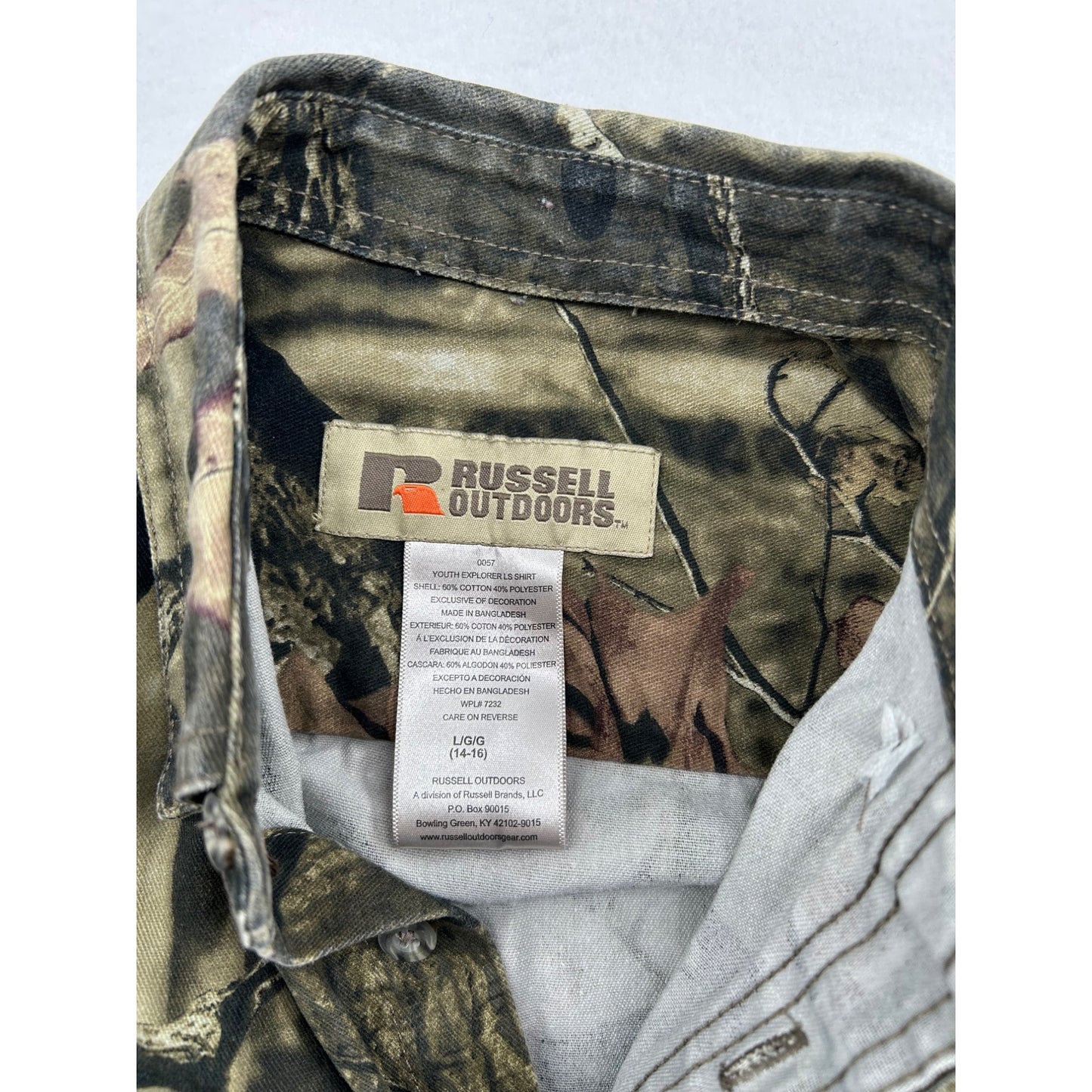 Russell Outdoors Realtree Camouflage Button-Up Shirt L Long Sleeve Cotton Blend Hunting #6484