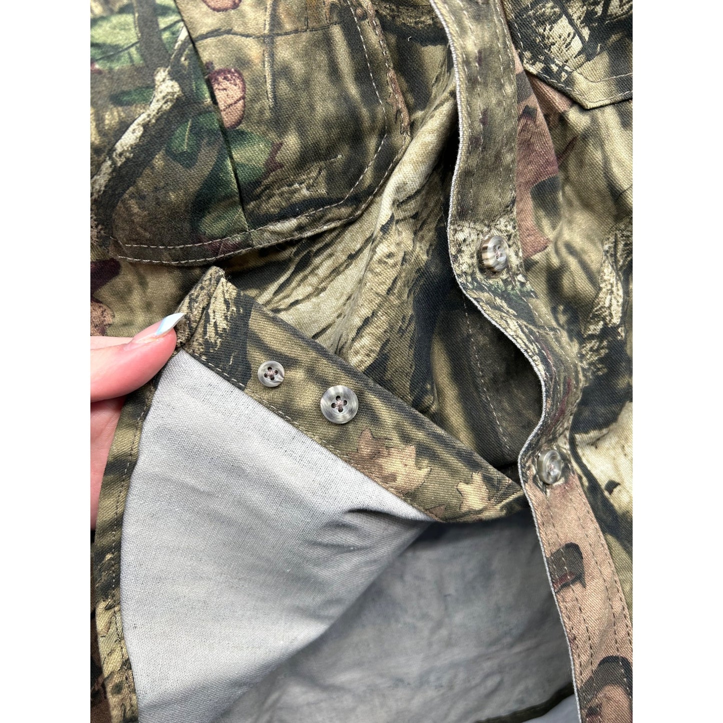 Russell Outdoors Realtree Camouflage Button-Up Shirt L Long Sleeve Cotton Blend Hunting #6484