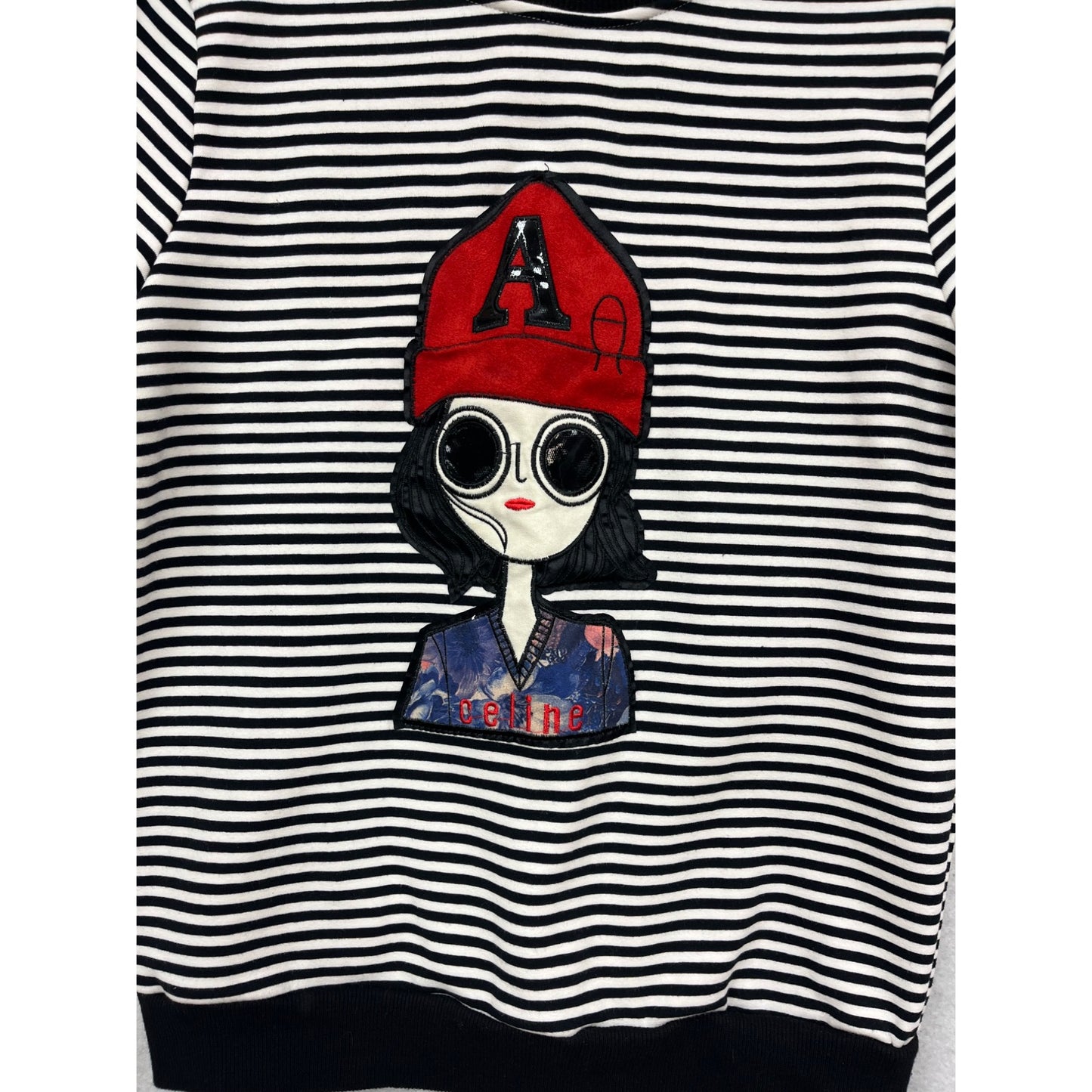 Striped Long Sleeve Crewneck Sweatshirt With Cartoon Design - Size 13 #784A