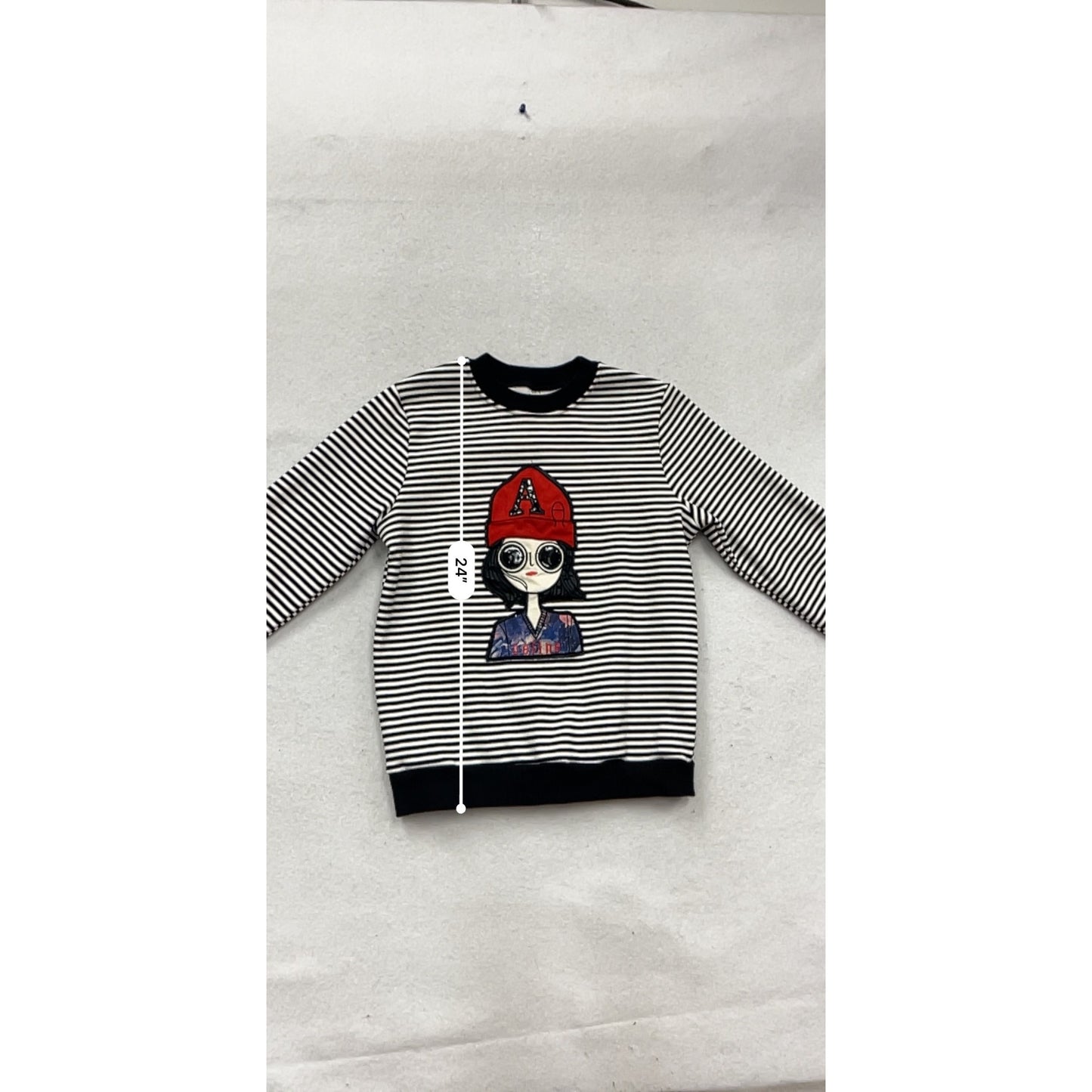 Striped Long Sleeve Crewneck Sweatshirt With Cartoon Design - Size 13 #784A
