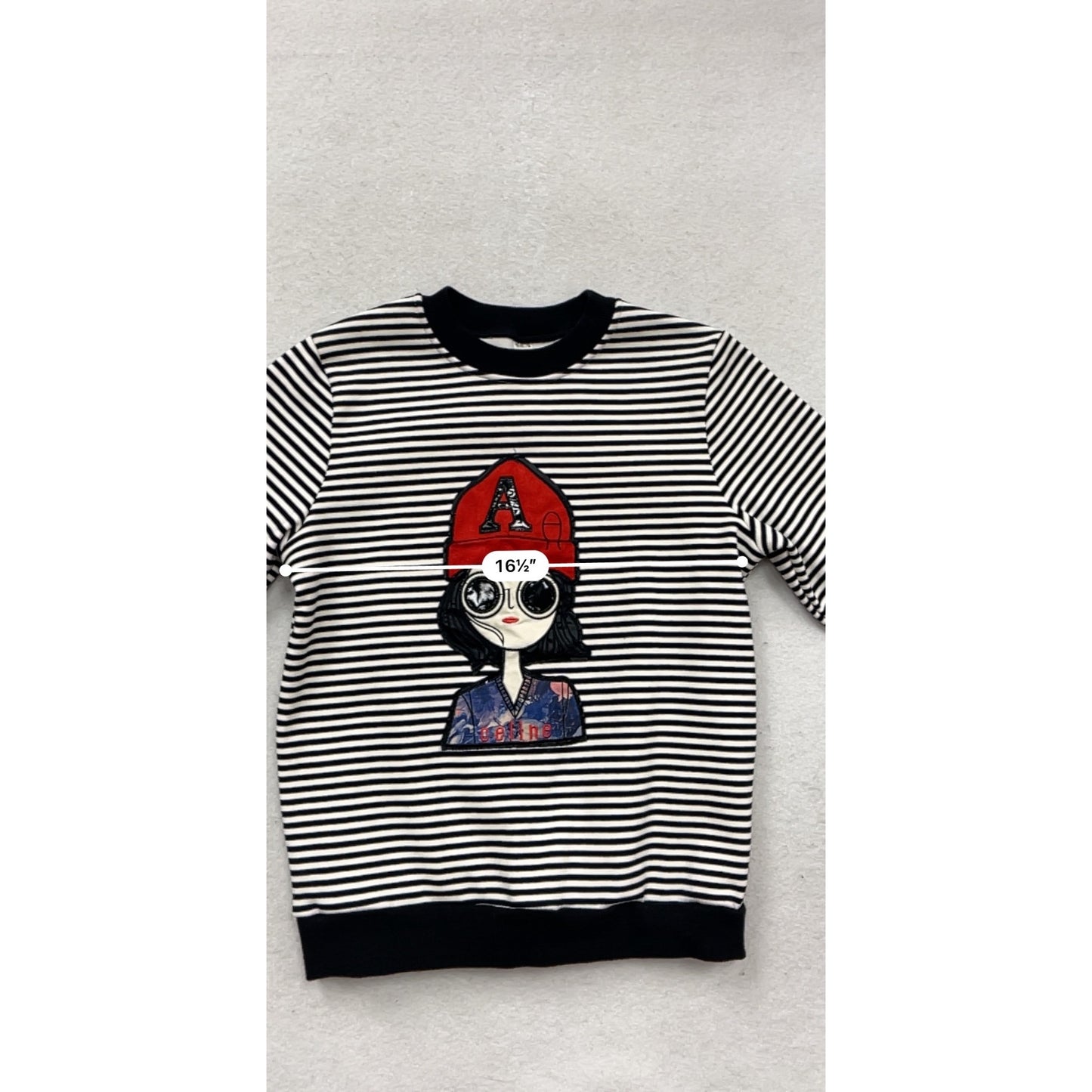 Striped Long Sleeve Crewneck Sweatshirt With Cartoon Design - Size 13 #784A