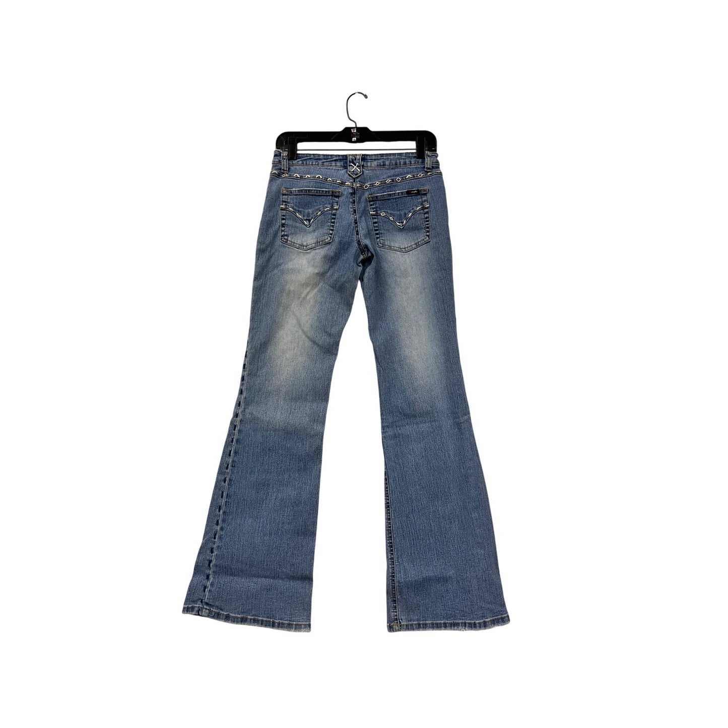 Women’s Y2K Angels Blue Flared Jeans Size 5 With Embellished Pockets & Faded Wash #6738