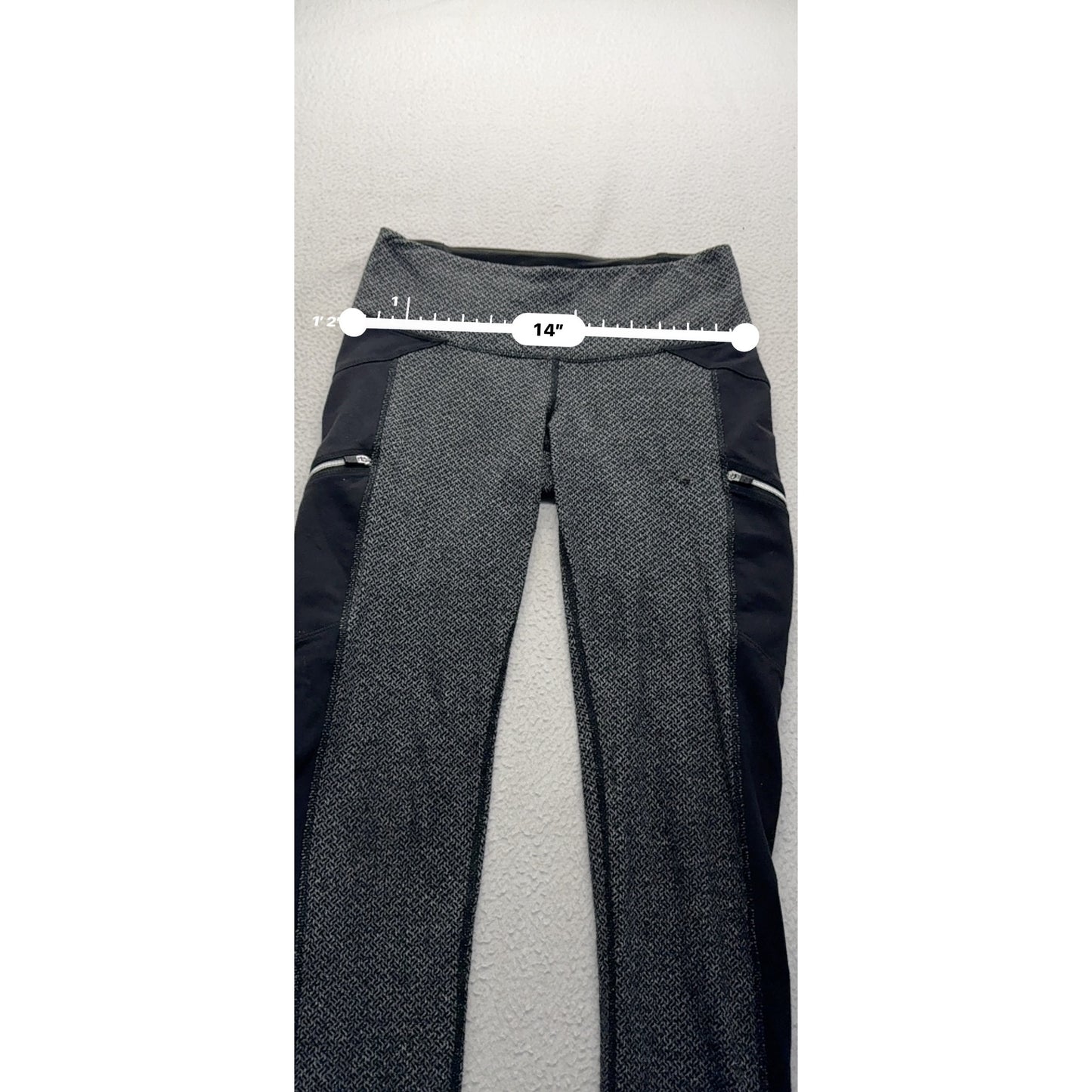 Athleta XS Black/Gray High-Waist Leggings W/Zip Pockets #9130