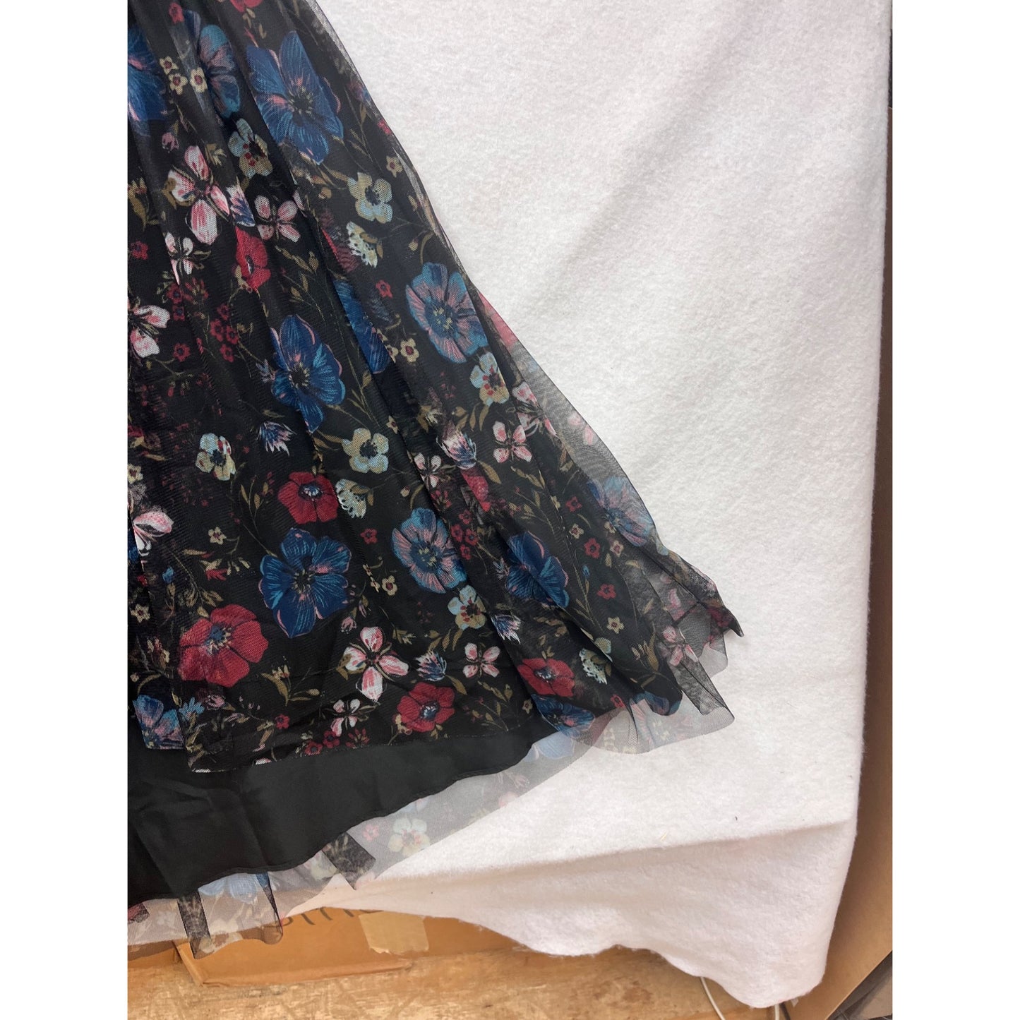 Disney Girls Floral Mesh Dress Black/Multicolor Size 12 Sleeveless With Sheer Overlay & Belt Accent #8089