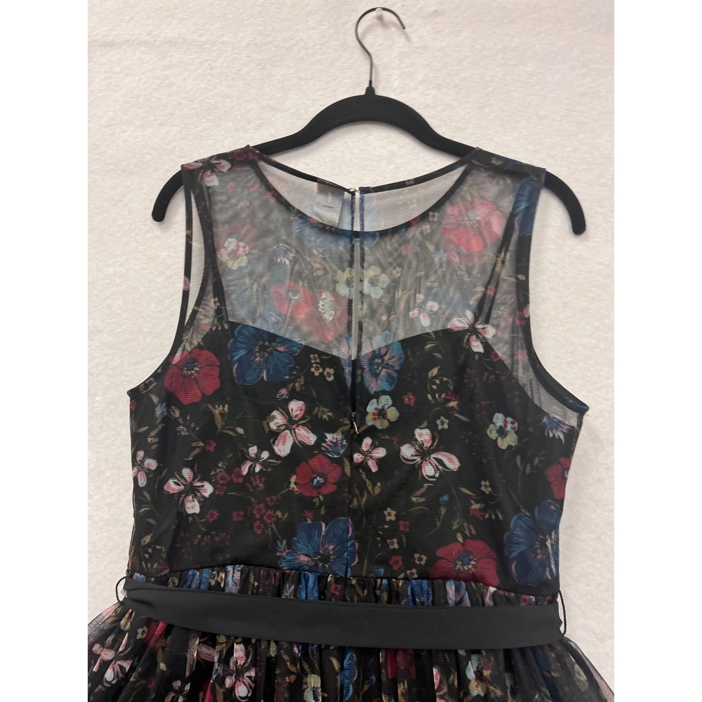 Disney Girls Floral Mesh Dress Black/Multicolor Size 12 Sleeveless With Sheer Overlay & Belt Accent #8089