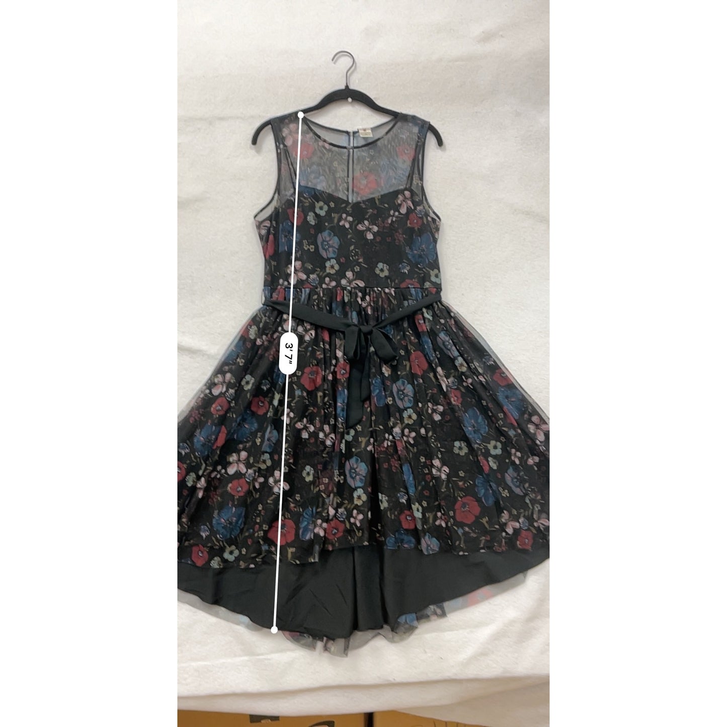 Disney Girls Floral Mesh Dress Black/Multicolor Size 12 Sleeveless With Sheer Overlay & Belt Accent #8089