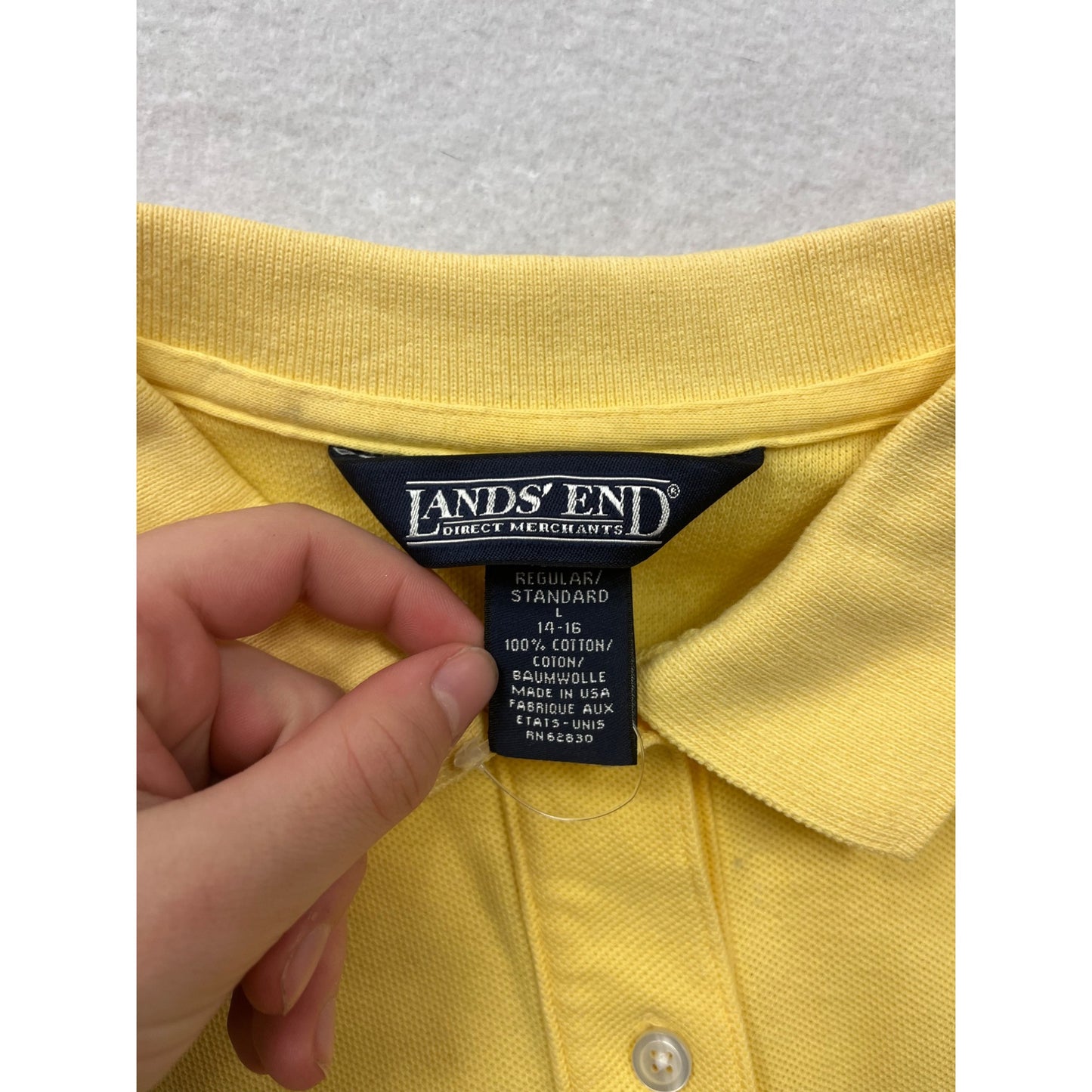 Men’s Lands End Yellow Cotton Polo Shirt Regular Standard Fit Short Sleeve #6732