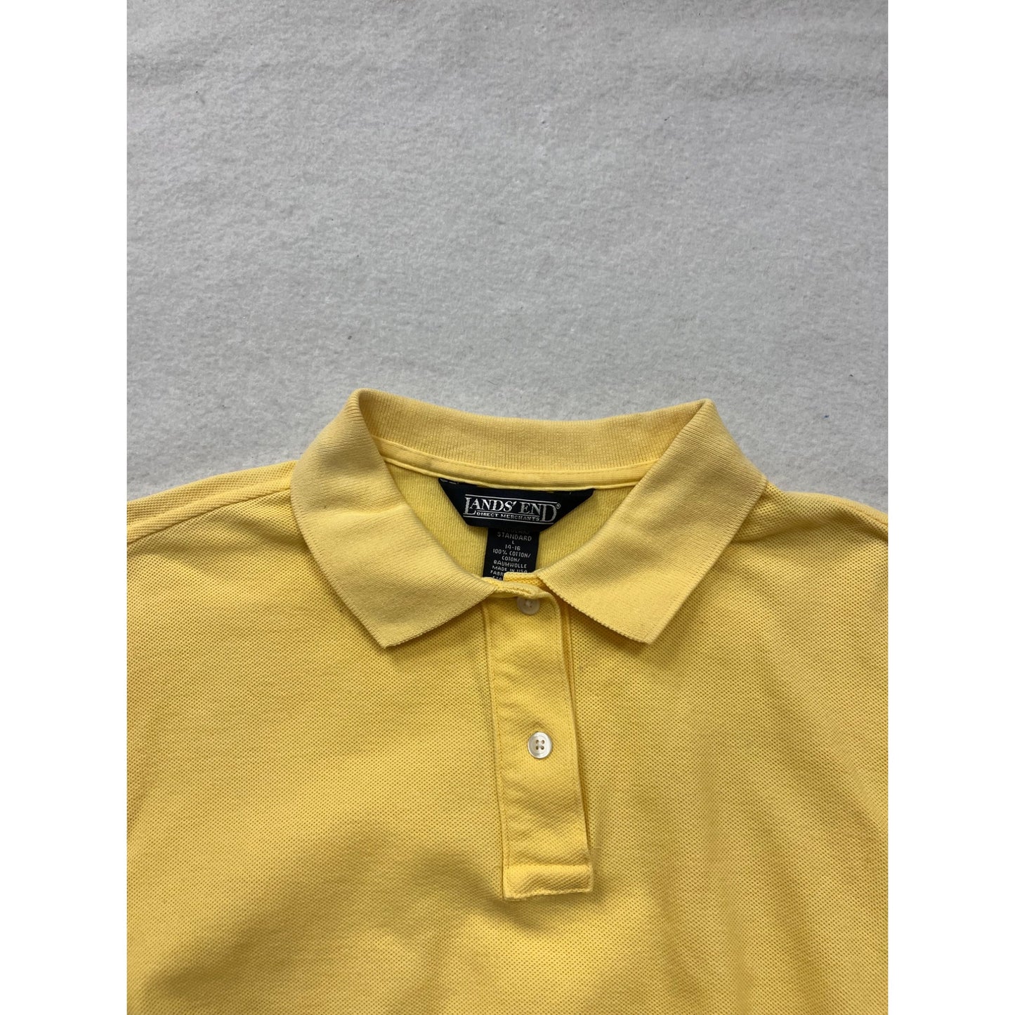 Men’s Lands End Yellow Cotton Polo Shirt Regular Standard Fit Short Sleeve #6732