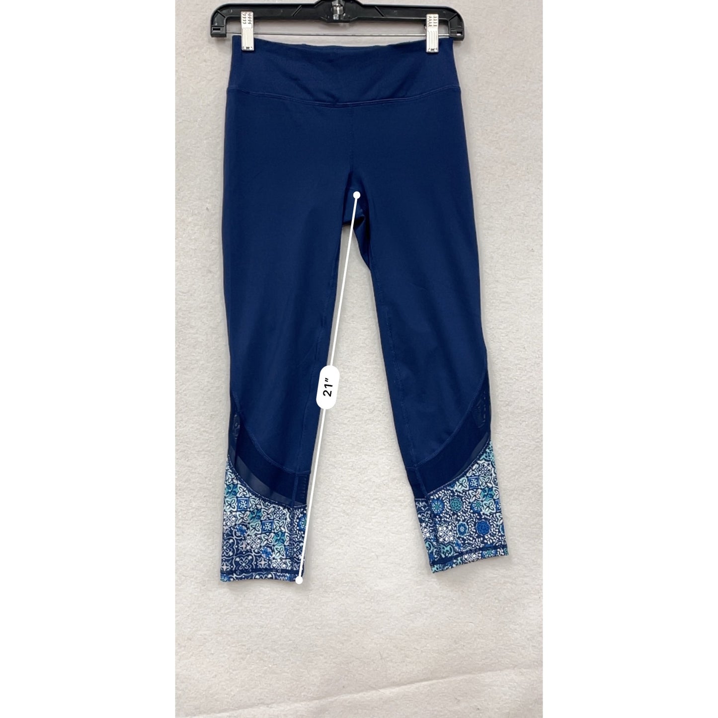 Gaiam Womens XS Capri Leggings Navy Blue With Floral Hem #6922