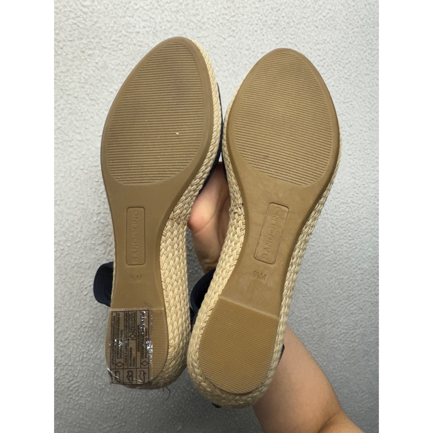 Navy Bandolino Leather Ankle Strap Wedge Sandals With Back Zipper Closure #7921