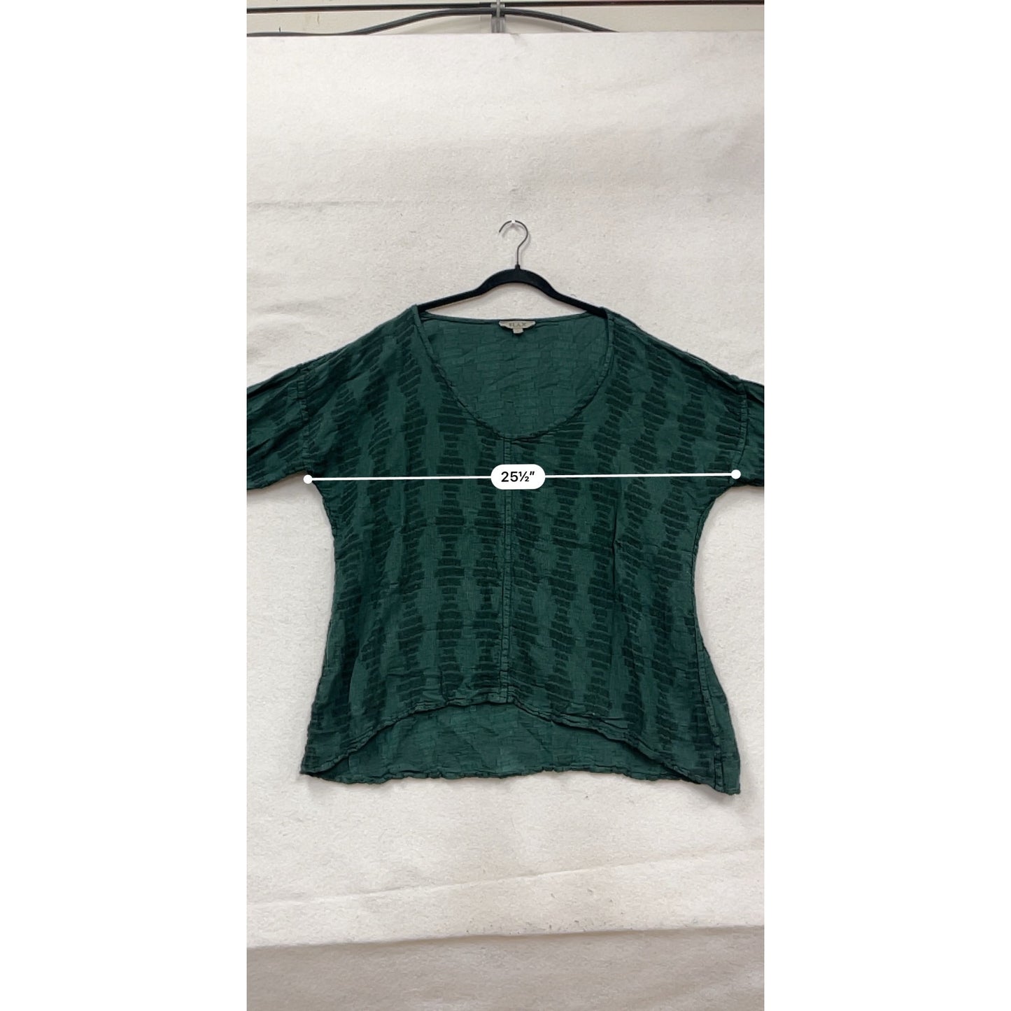 Flax Green Patterned Linen-Cotton Blend Long Sleeve Top Size L #167A